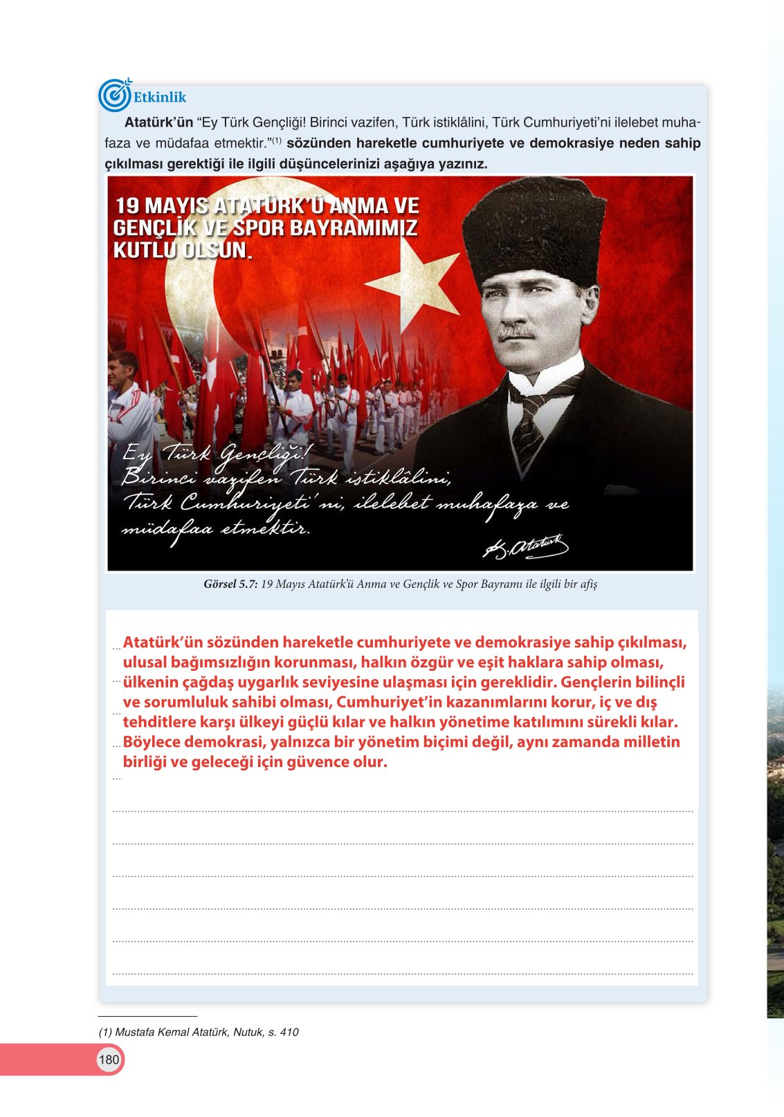 8. Sınıf Ders Destek Yayınları İnkılap Tarihi Ve Atatürkçülük Ders Kitabı Sayfa 180 Cevapları
