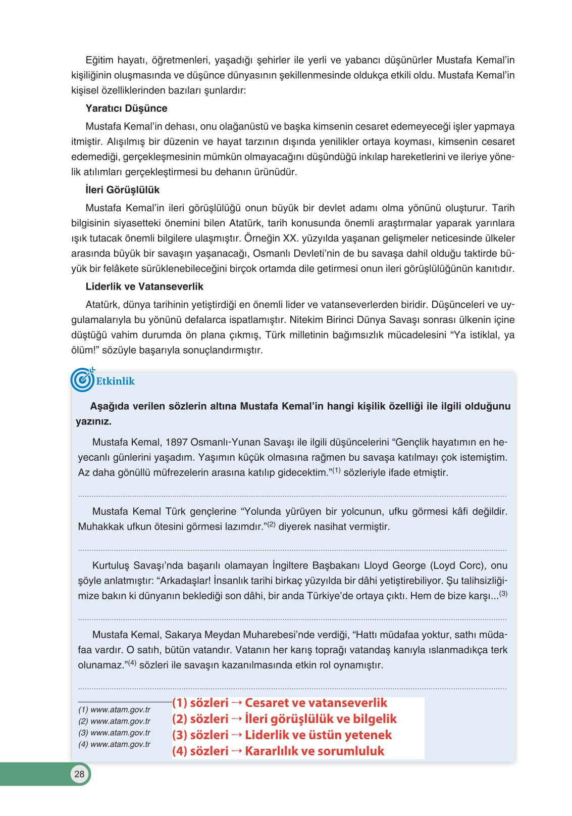 8. Sınıf Ders Destek Yayınları İnkılap Tarihi Ve Atatürkçülük Ders Kitabı Sayfa 28 Cevapları 8. Sınıf Ders Destek Yayınları İnkılap Tarihi Ve Atatürkçülük Ders Kitabı Sayfa 28 Cevapları