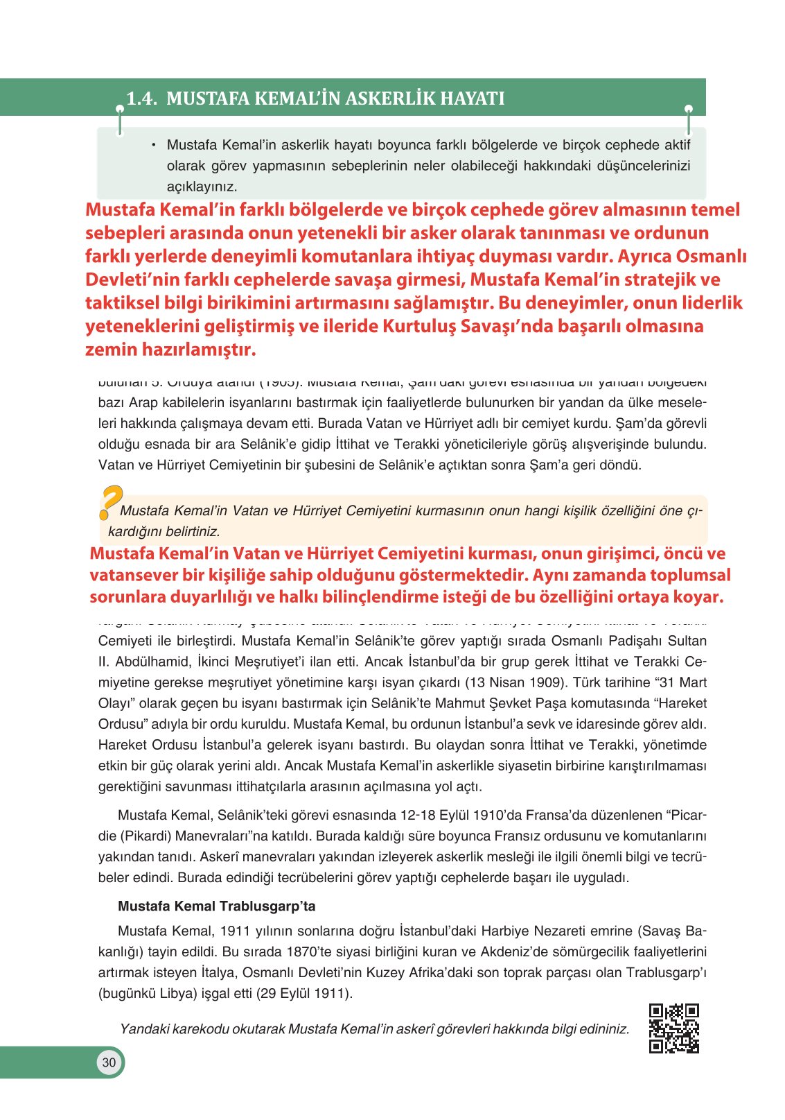 8. Sınıf Ders Destek Yayınları İnkılap Tarihi Ve Atatürkçülük Ders Kitabı Sayfa 30 Cevapları
