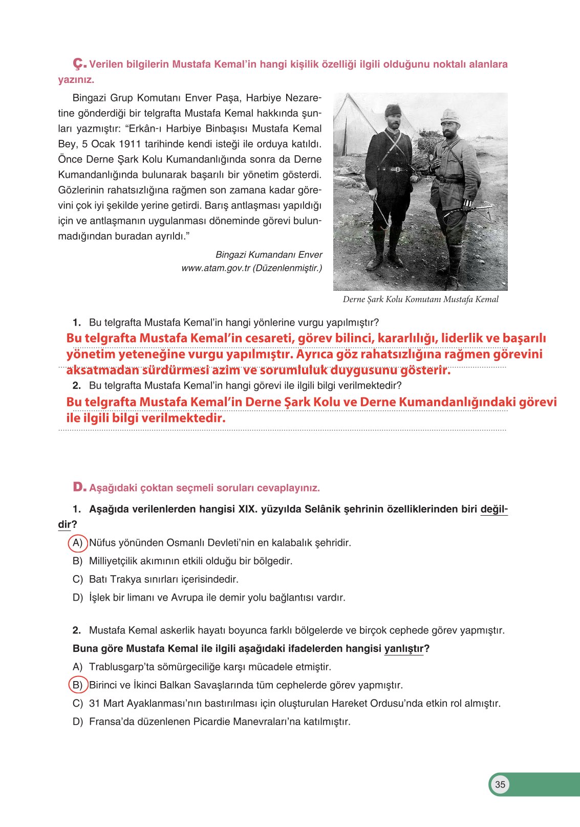 8. Sınıf Ders Destek Yayınları İnkılap Tarihi Ve Atatürkçülük Ders Kitabı Sayfa 35 Cevapları