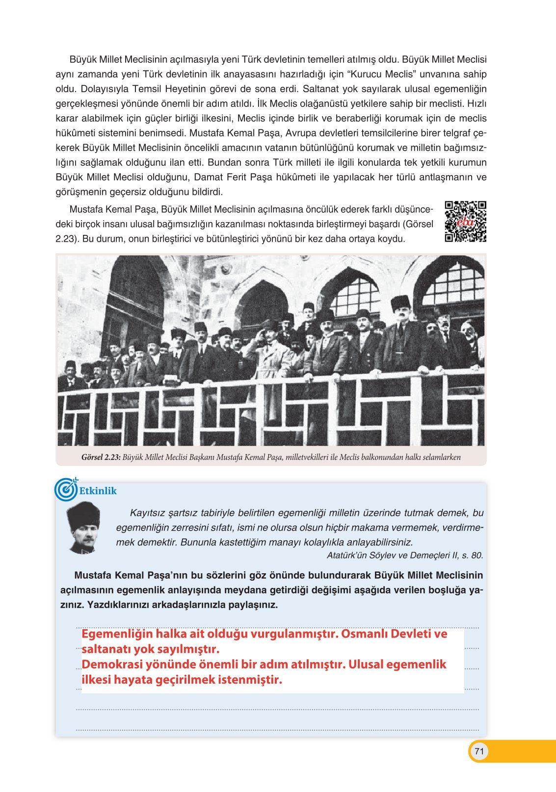 8. Sınıf Ders Destek Yayınları İnkılap Tarihi Ve Atatürkçülük Ders Kitabı Sayfa 71 Cevapları