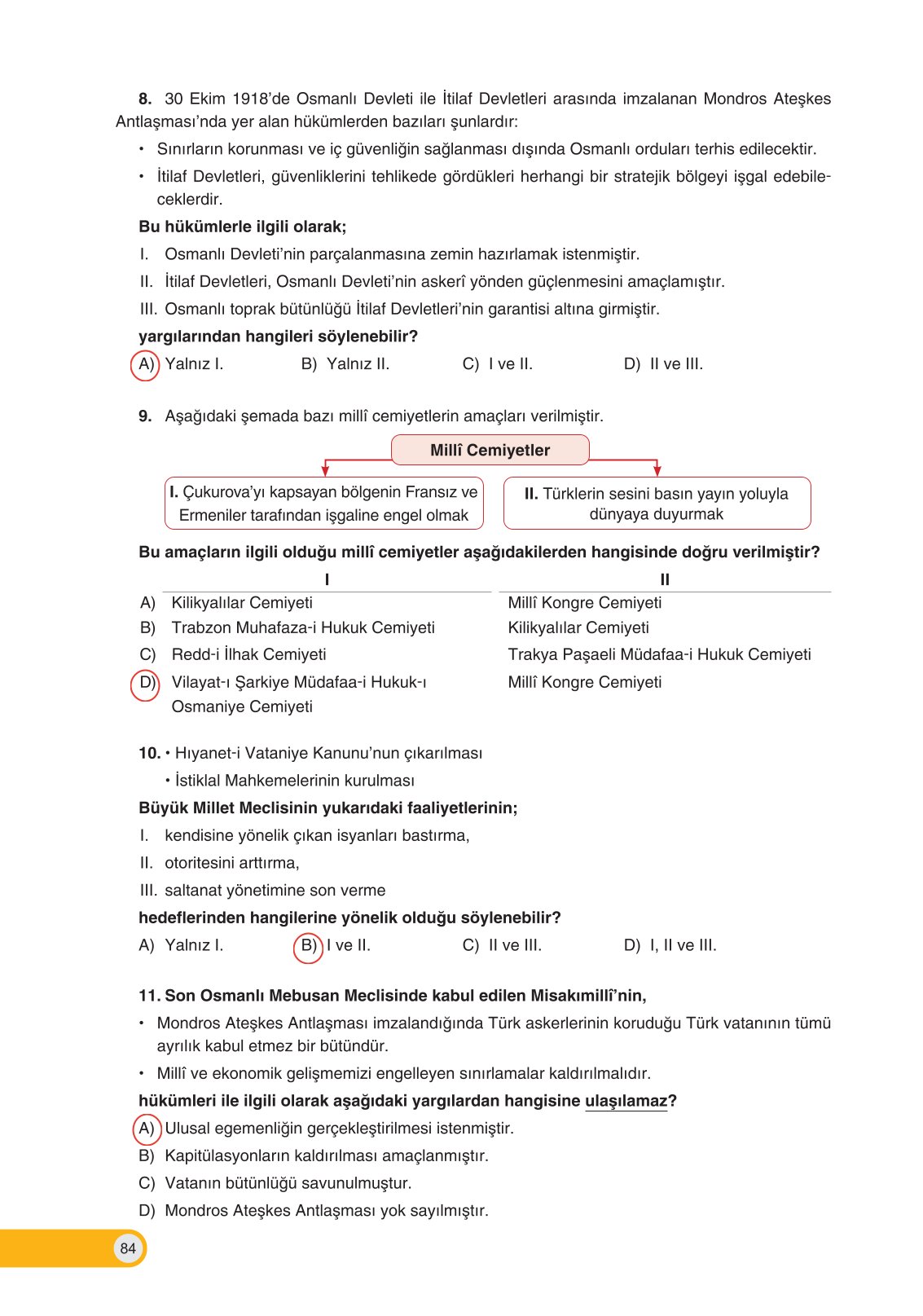 8. Sınıf Ders Destek Yayınları İnkılap Tarihi Ve Atatürkçülük Ders Kitabı Sayfa 84 Cevapları 8. Sınıf Ders Destek Yayınları İnkılap Tarihi Ve Atatürkçülük Ders Kitabı Sayfa 84 Cevapları