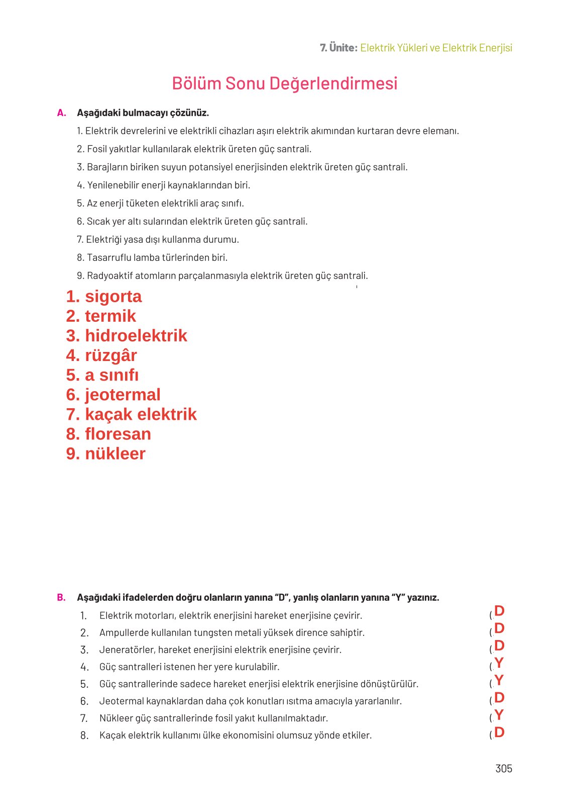 8. Sınıf Hecce Yayıncılık Fen Bilimleri Ders Kitabı Sayfa 305 Cevapları