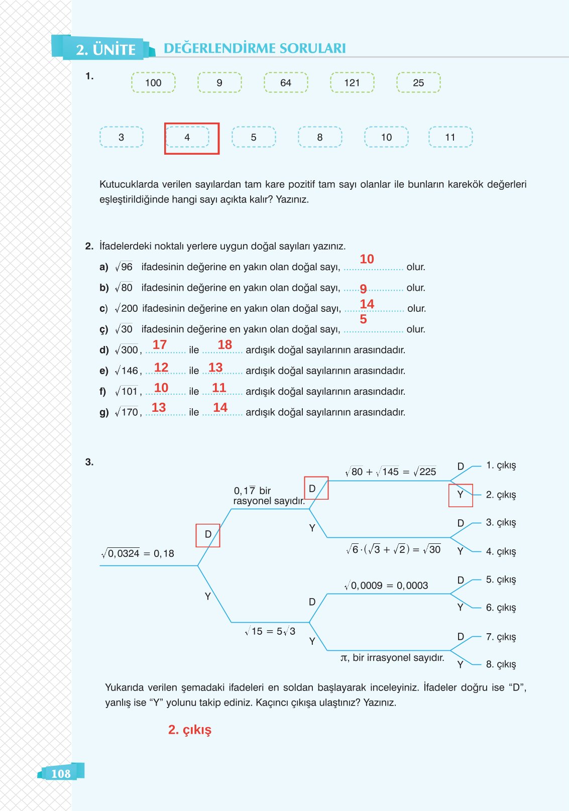 8. Sınıf Sonuç Yayınları Matematik Ders Kitabı Sayfa 108 Cevapları 8. Sınıf Sonuç Yayınları Matematik Ders Kitabı Sayfa 108 Cevapları