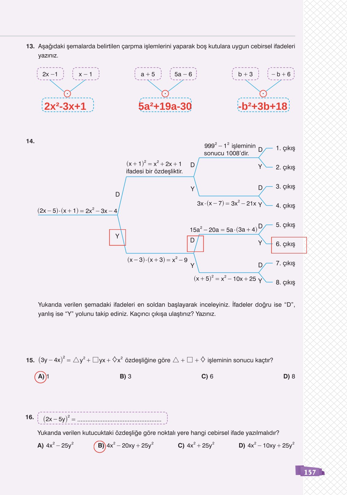 8. Sınıf Sonuç Yayınları Matematik Ders Kitabı Sayfa 157 Cevapları