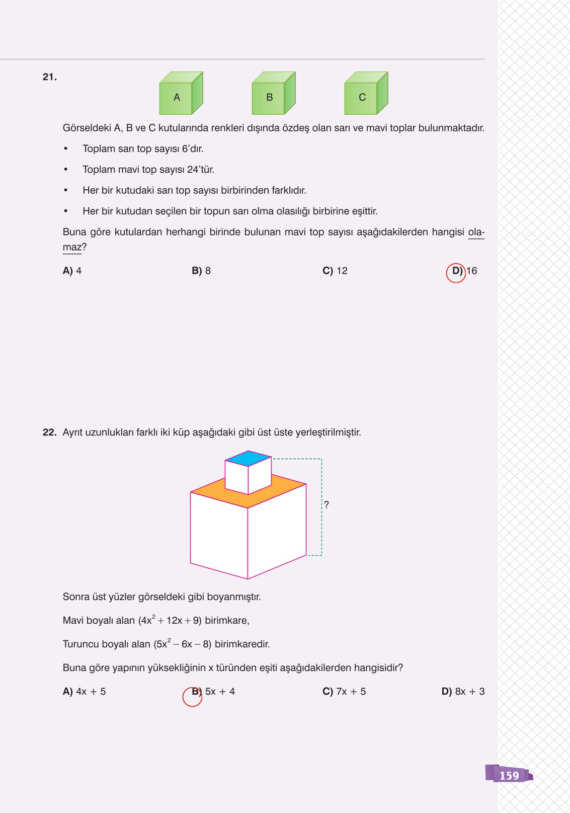 8. Sınıf Sonuç Yayınları Matematik Ders Kitabı Sayfa 159 Cevapları