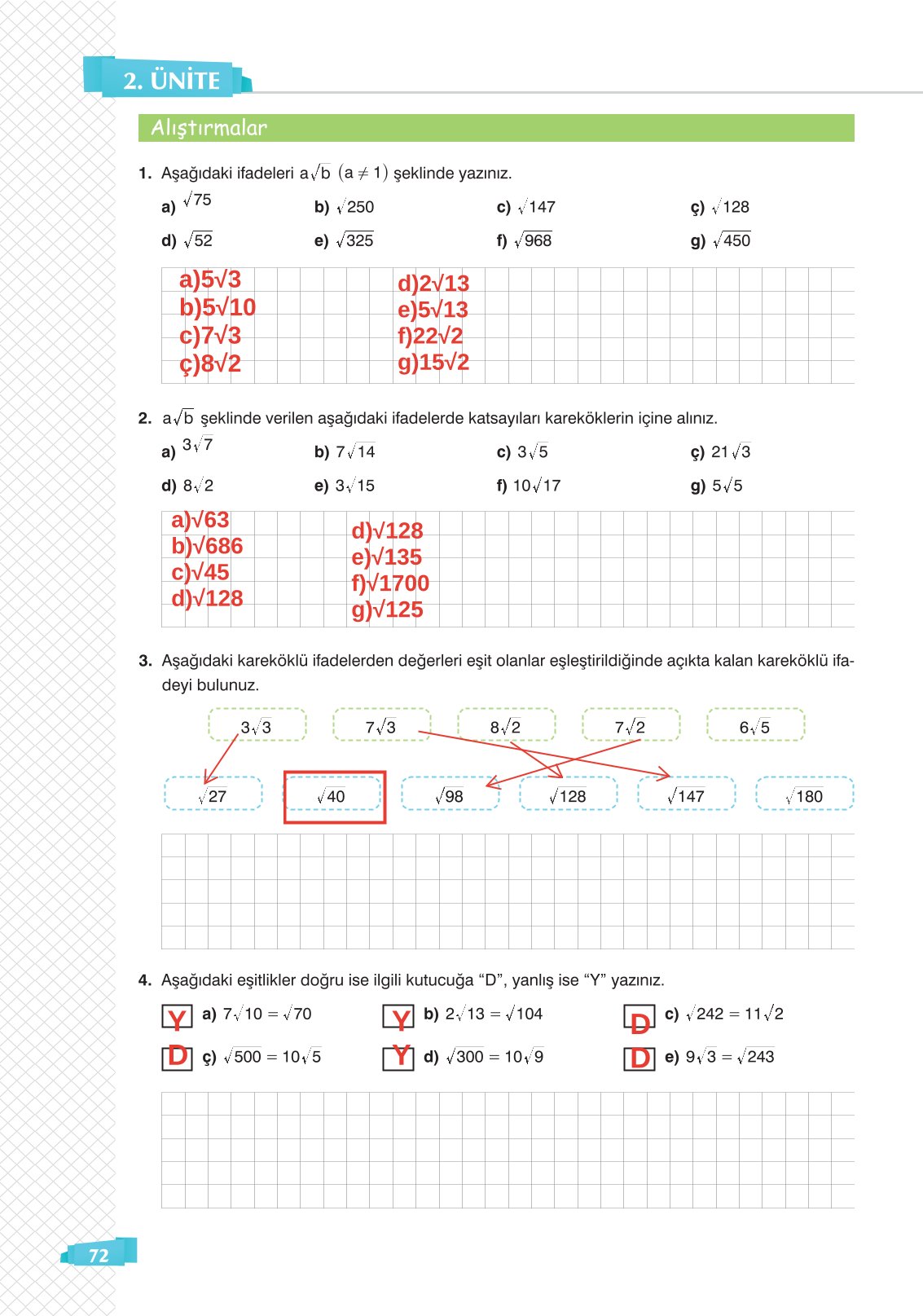 8. Sınıf Sonuç Yayınları Matematik Ders Kitabı Sayfa 72 Cevapları