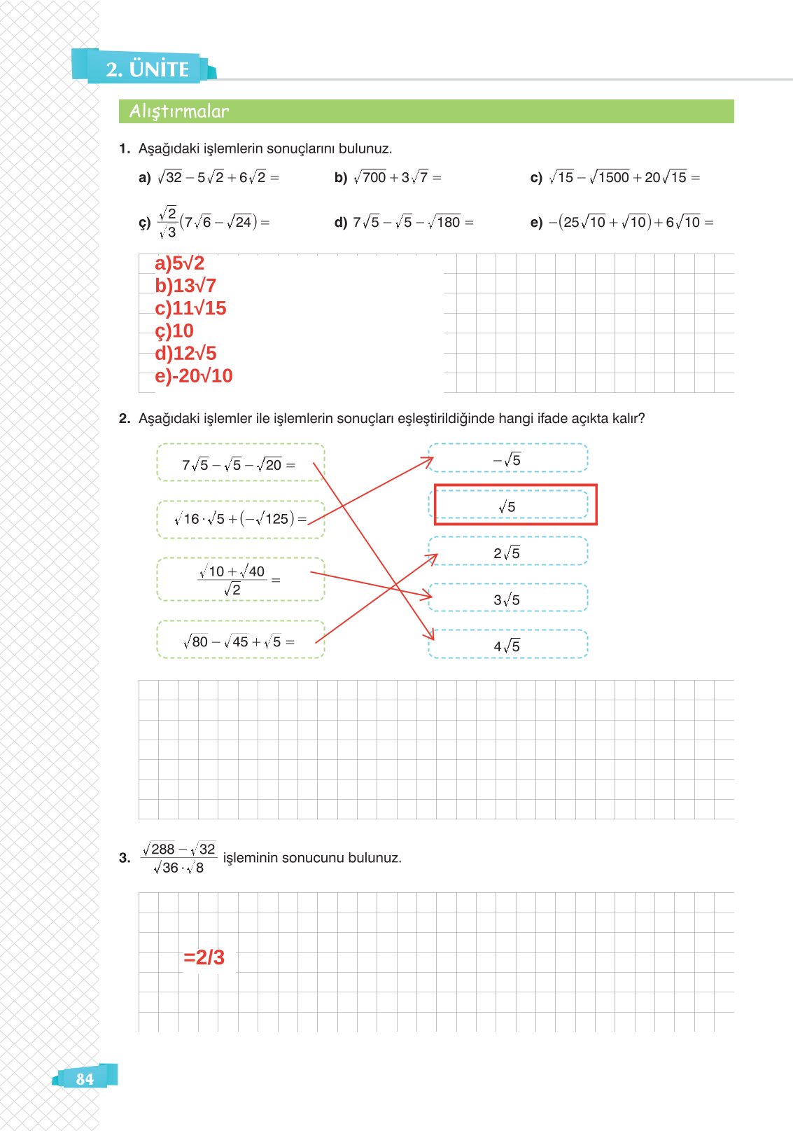 8. Sınıf Sonuç Yayınları Matematik Ders Kitabı Sayfa 84 Cevapları 8. Sınıf Sonuç Yayınları Matematik Ders Kitabı Sayfa 84 Cevapları