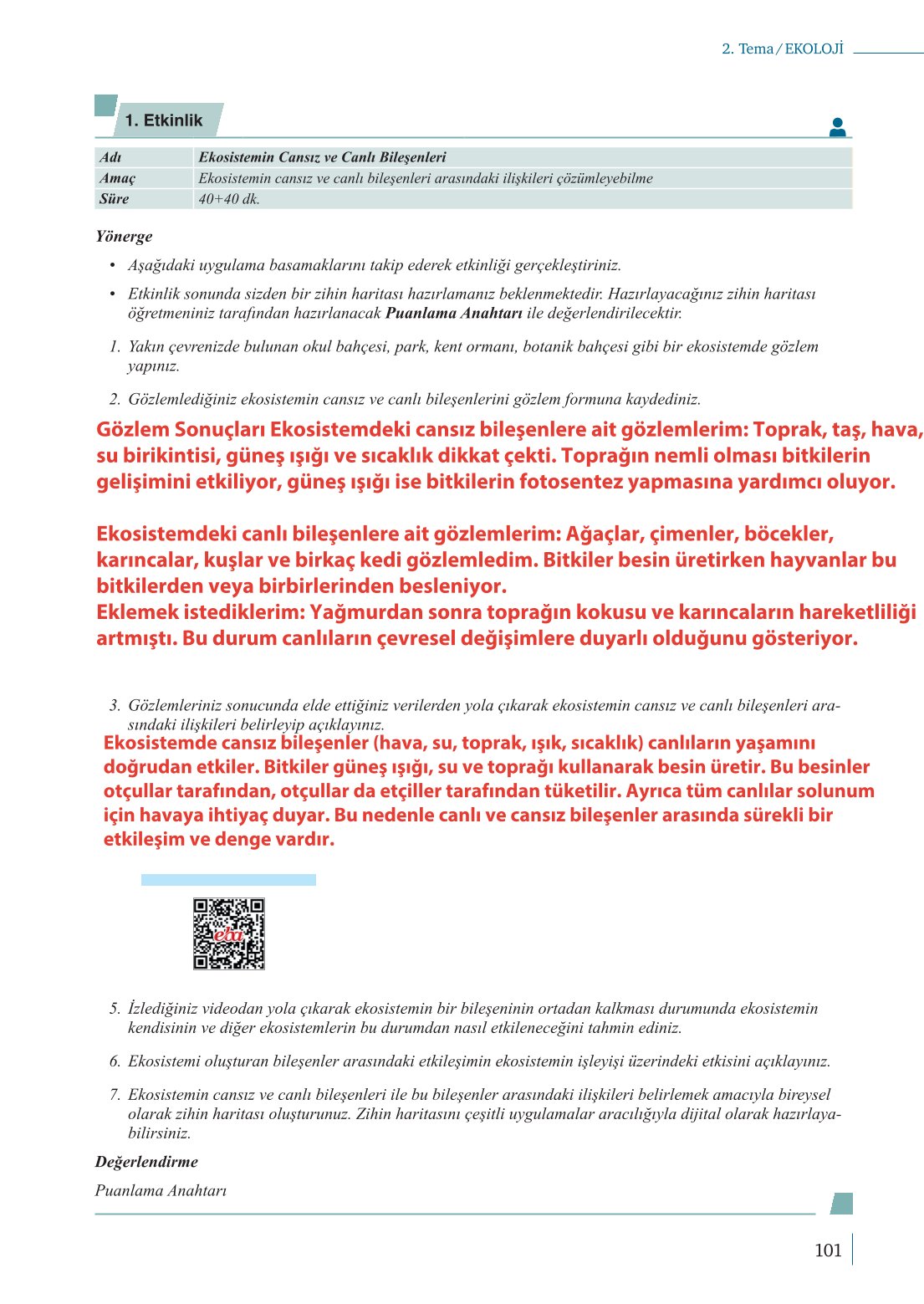 10. Sınıf Meb Yayınları Biyoloji Ders Kitabı Sayfa 101 Cevapları
