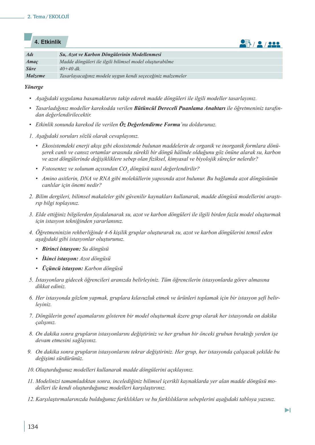 10. Sınıf Meb Yayınları Biyoloji Ders Kitabı Sayfa 134 Cevapları