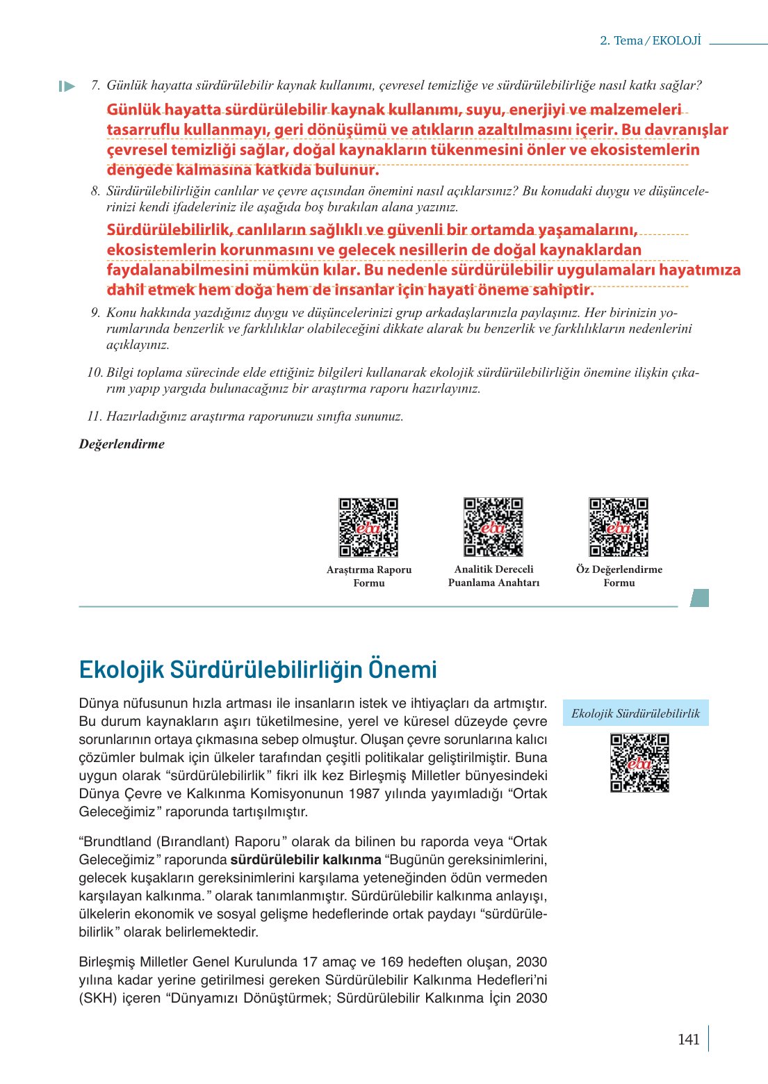 10. Sınıf Meb Yayınları Biyoloji Ders Kitabı Sayfa 141 Cevapları