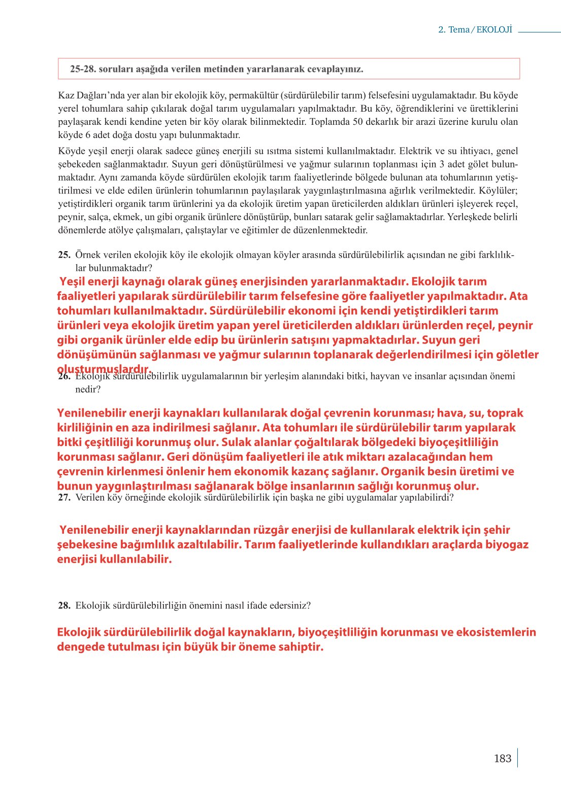 10. Sınıf Meb Yayınları Biyoloji Ders Kitabı Sayfa 183 Cevapları