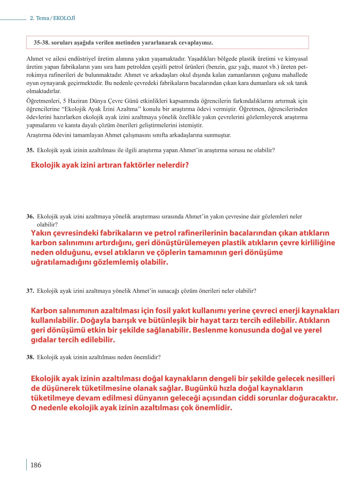 10. Sınıf Meb Yayınları Biyoloji Ders Kitabı Sayfa 186 Cevapları