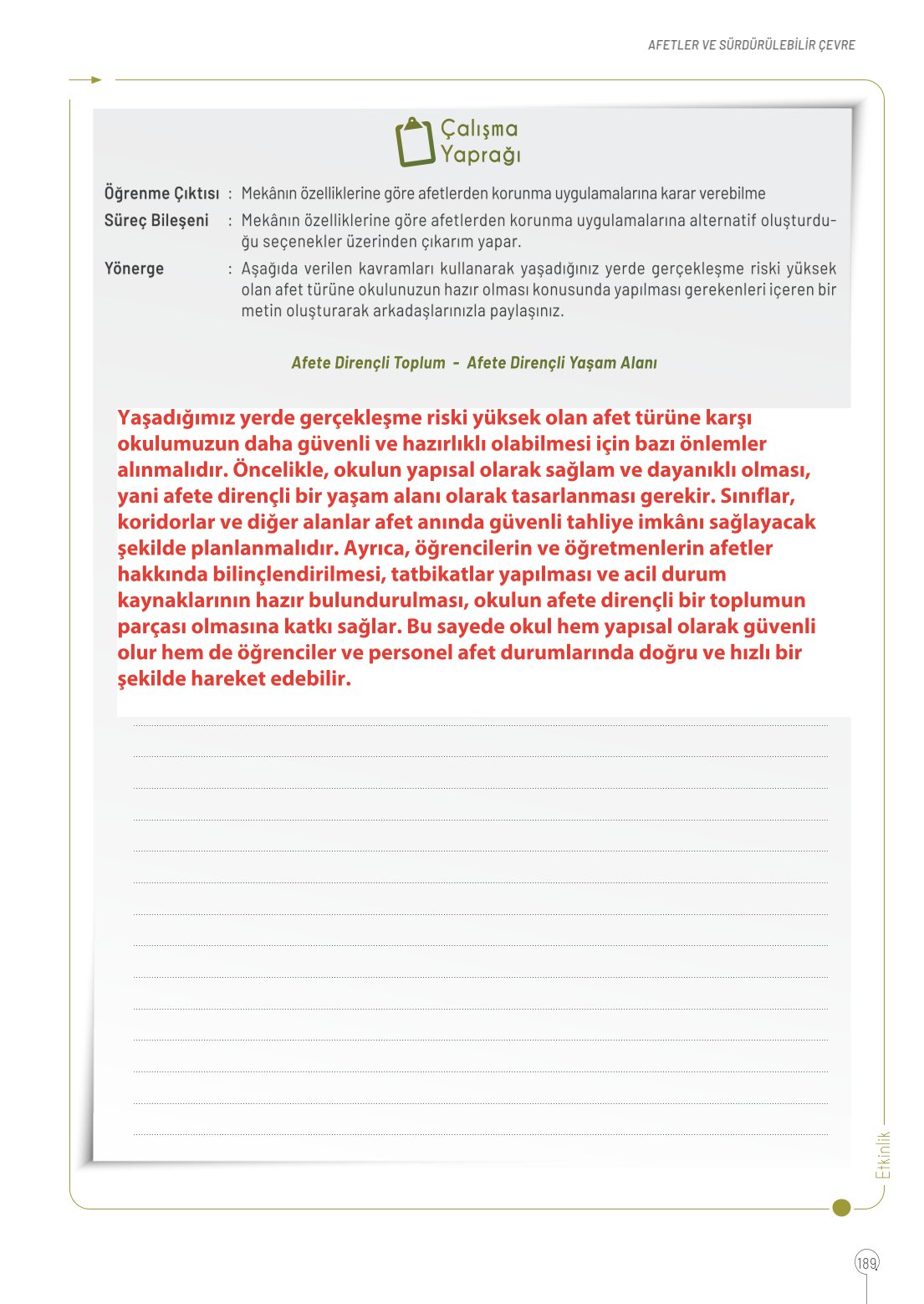10. Sınıf Meb Yayınları Coğrafya Ders Kitabı Sayfa 189 Cevapları