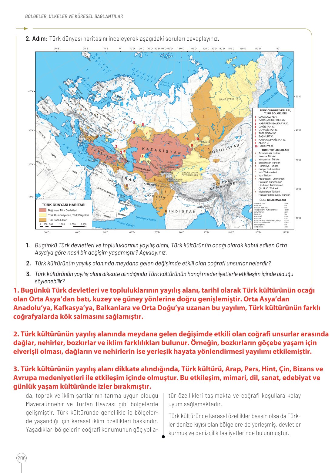 10. Sınıf Meb Yayınları Coğrafya Ders Kitabı Sayfa 206 Cevapları