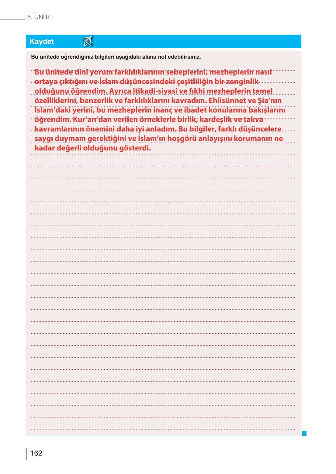 10. Sınıf Meb Yayınları Din Kültürü Ve Ahlak Bilgisi Ders Kitabı Sayfa 162 Cevapları