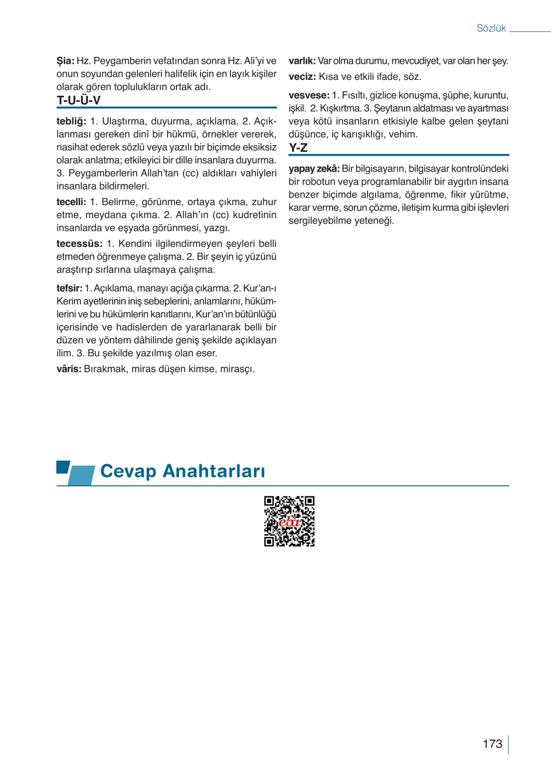 10. Sınıf Meb Yayınları Din Kültürü Ve Ahlak Bilgisi Ders Kitabı Sayfa 173 Cevapları