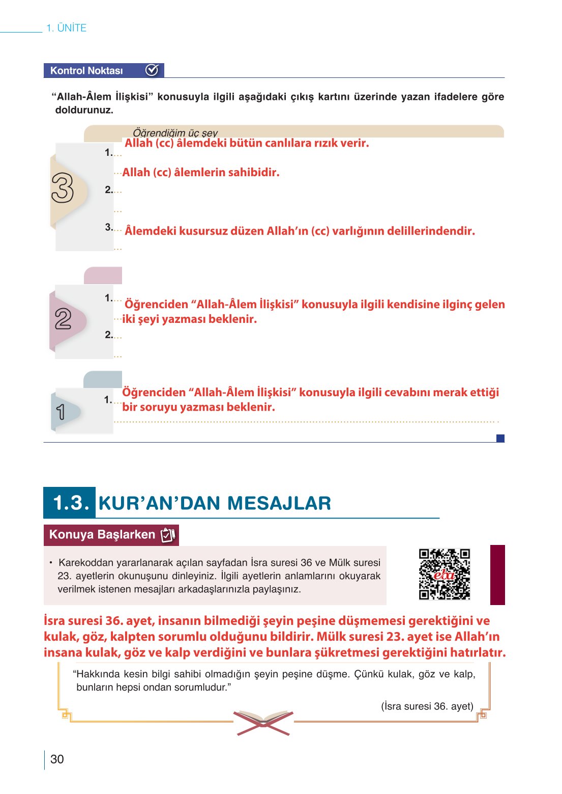 10. Sınıf Meb Yayınları Din Kültürü Ve Ahlak Bilgisi Ders Kitabı Sayfa 30 Cevapları