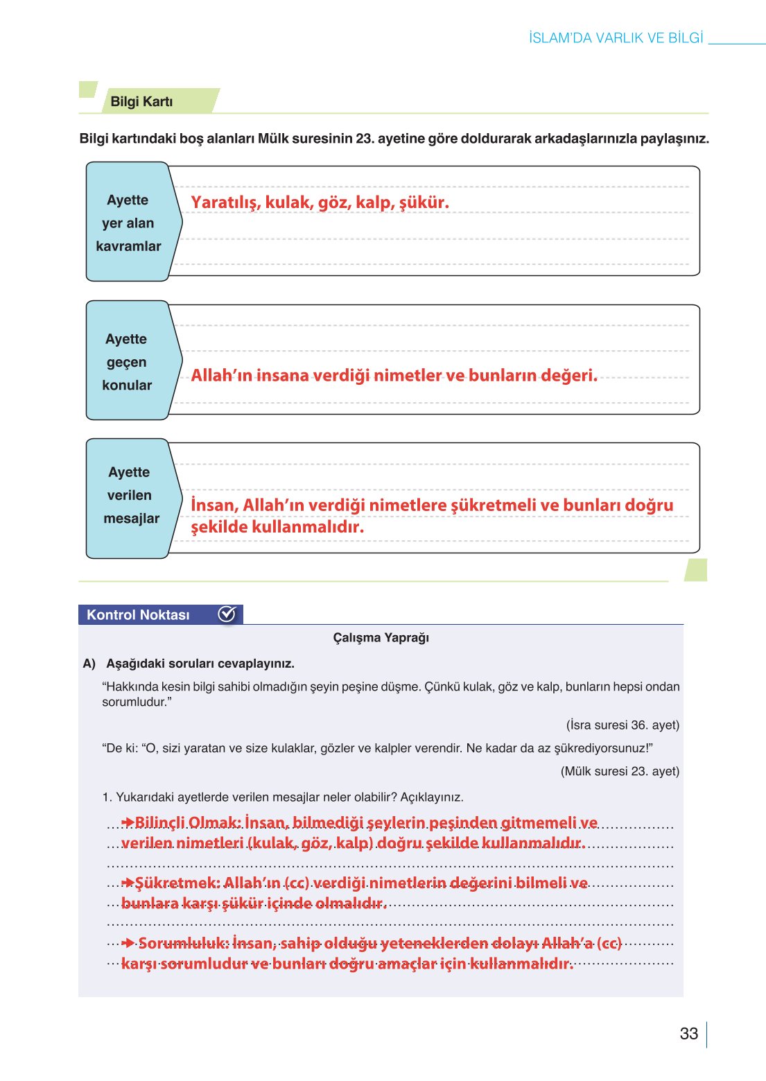 10. Sınıf Meb Yayınları Din Kültürü Ve Ahlak Bilgisi Ders Kitabı Sayfa 33 Cevapları