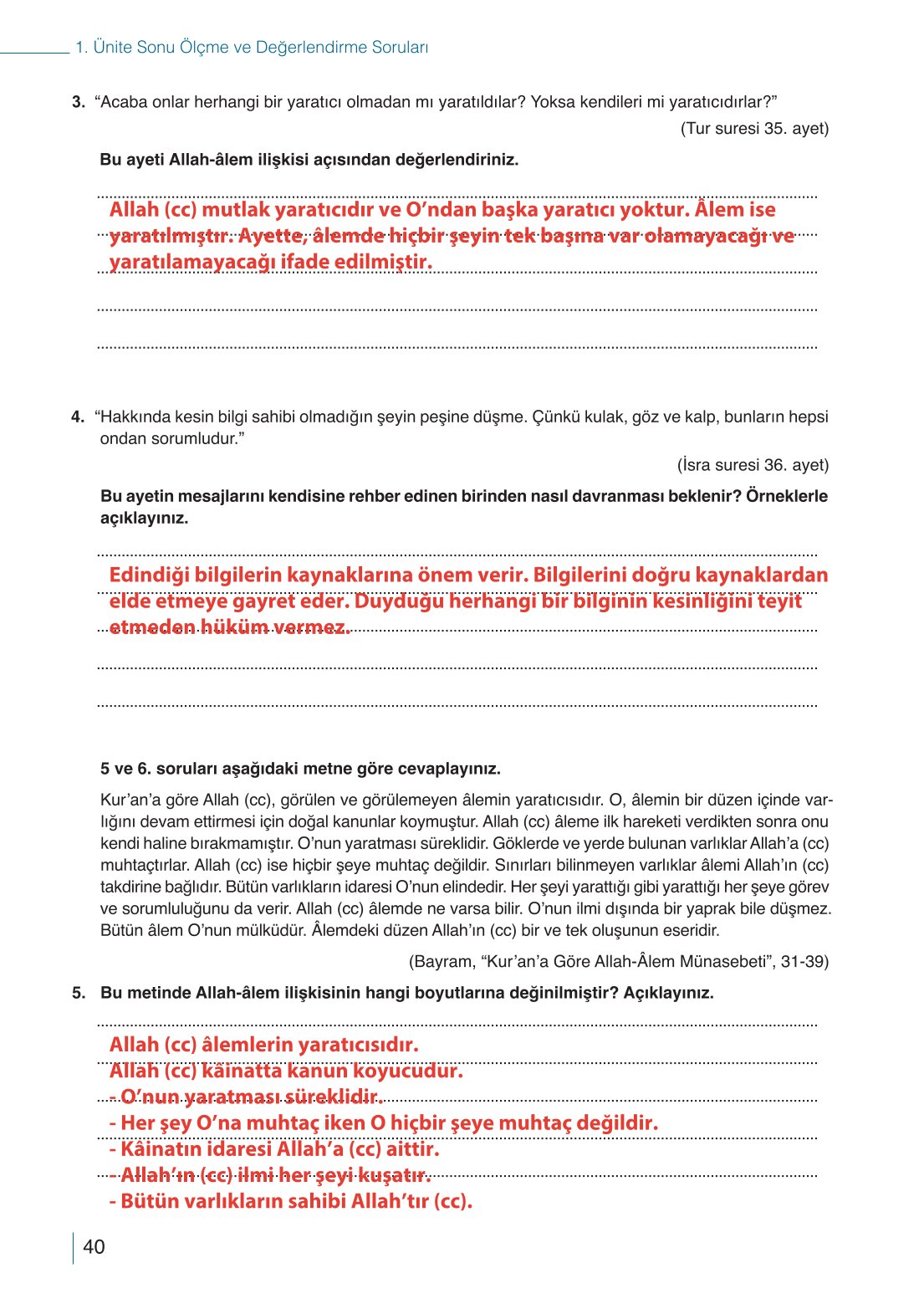 10. Sınıf Meb Yayınları Din Kültürü Ve Ahlak Bilgisi Ders Kitabı Sayfa 40 Cevapları