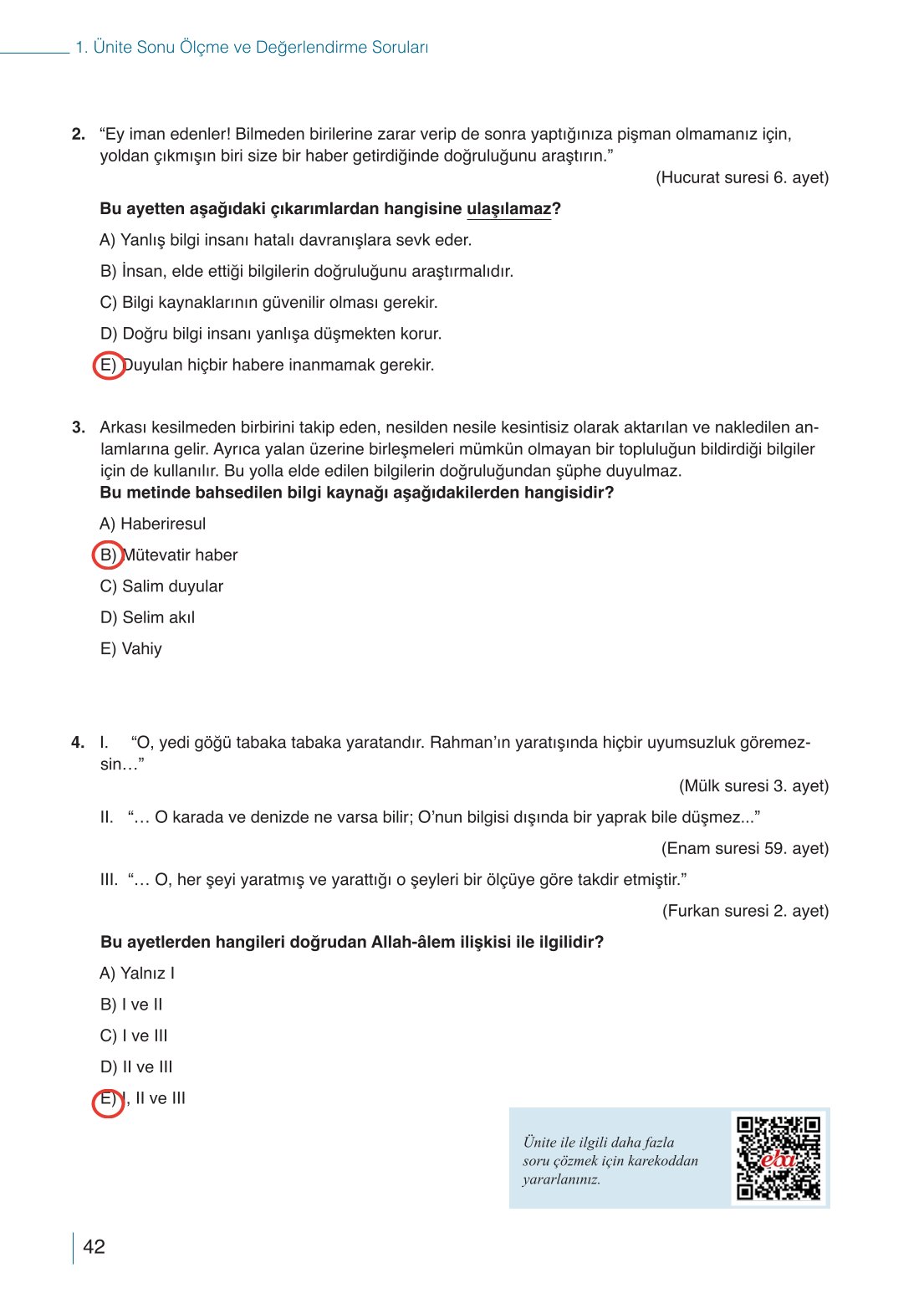 10. Sınıf Meb Yayınları Din Kültürü Ve Ahlak Bilgisi Ders Kitabı Sayfa 42 Cevapları
