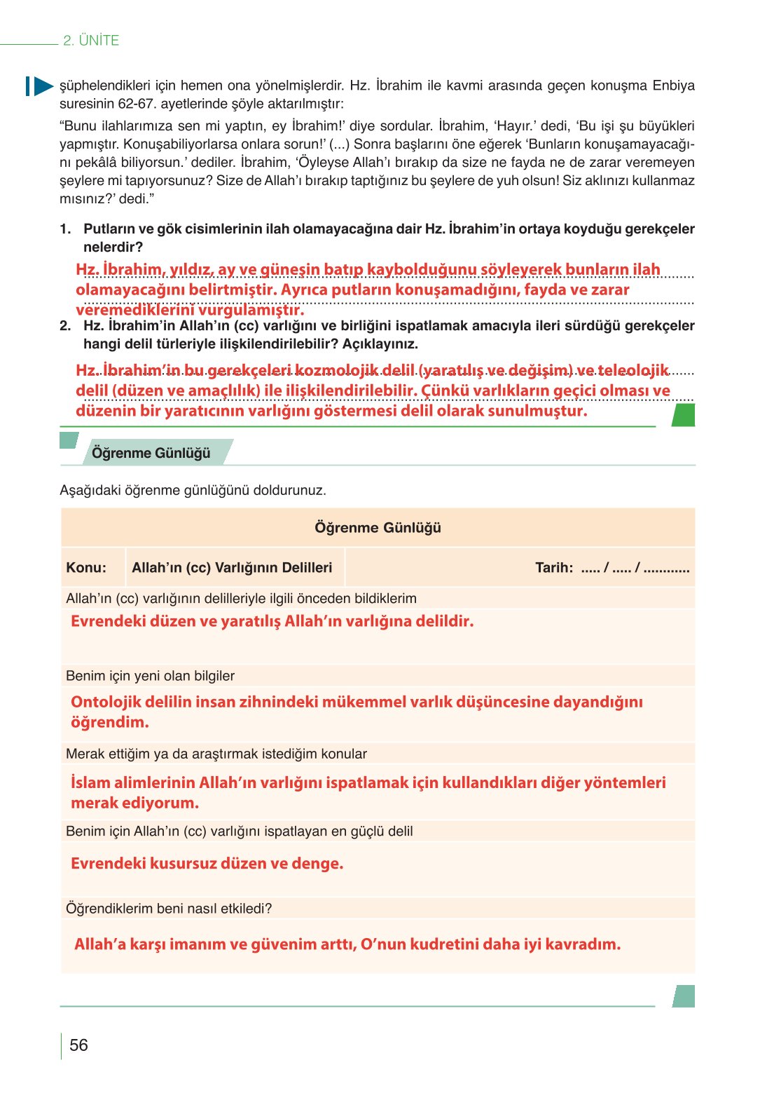 10. Sınıf Meb Yayınları Din Kültürü Ve Ahlak Bilgisi Ders Kitabı Sayfa 56 Cevapları