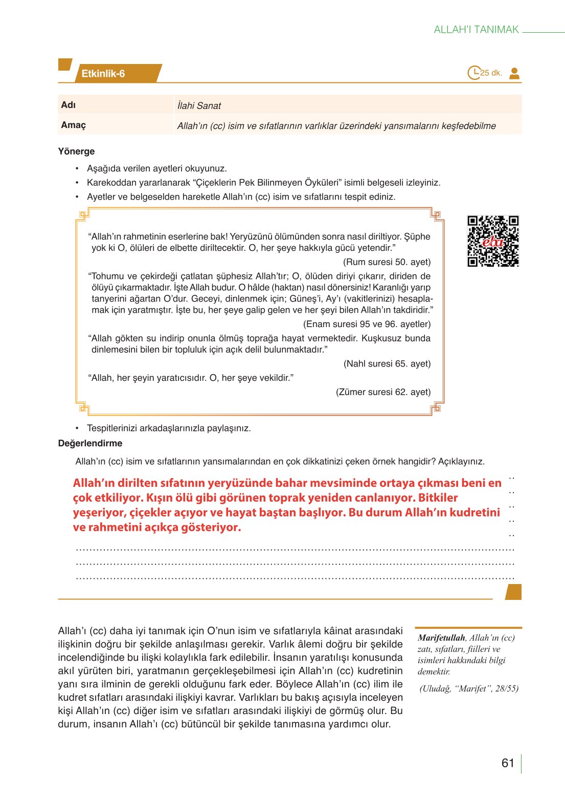 10. Sınıf Meb Yayınları Din Kültürü Ve Ahlak Bilgisi Ders Kitabı Sayfa 61 Cevapları