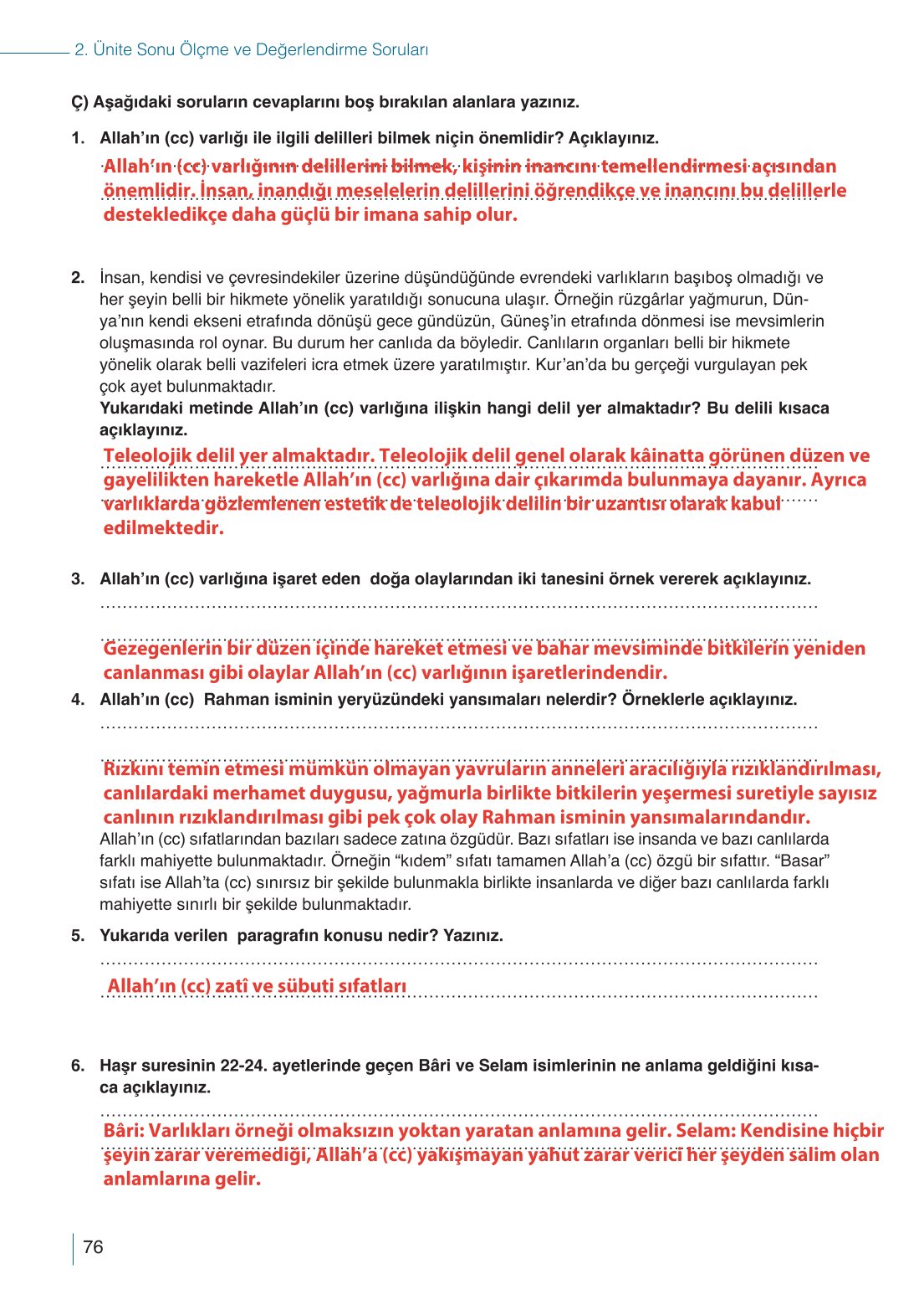 10. Sınıf Meb Yayınları Din Kültürü Ve Ahlak Bilgisi Ders Kitabı Sayfa 76 Cevapları