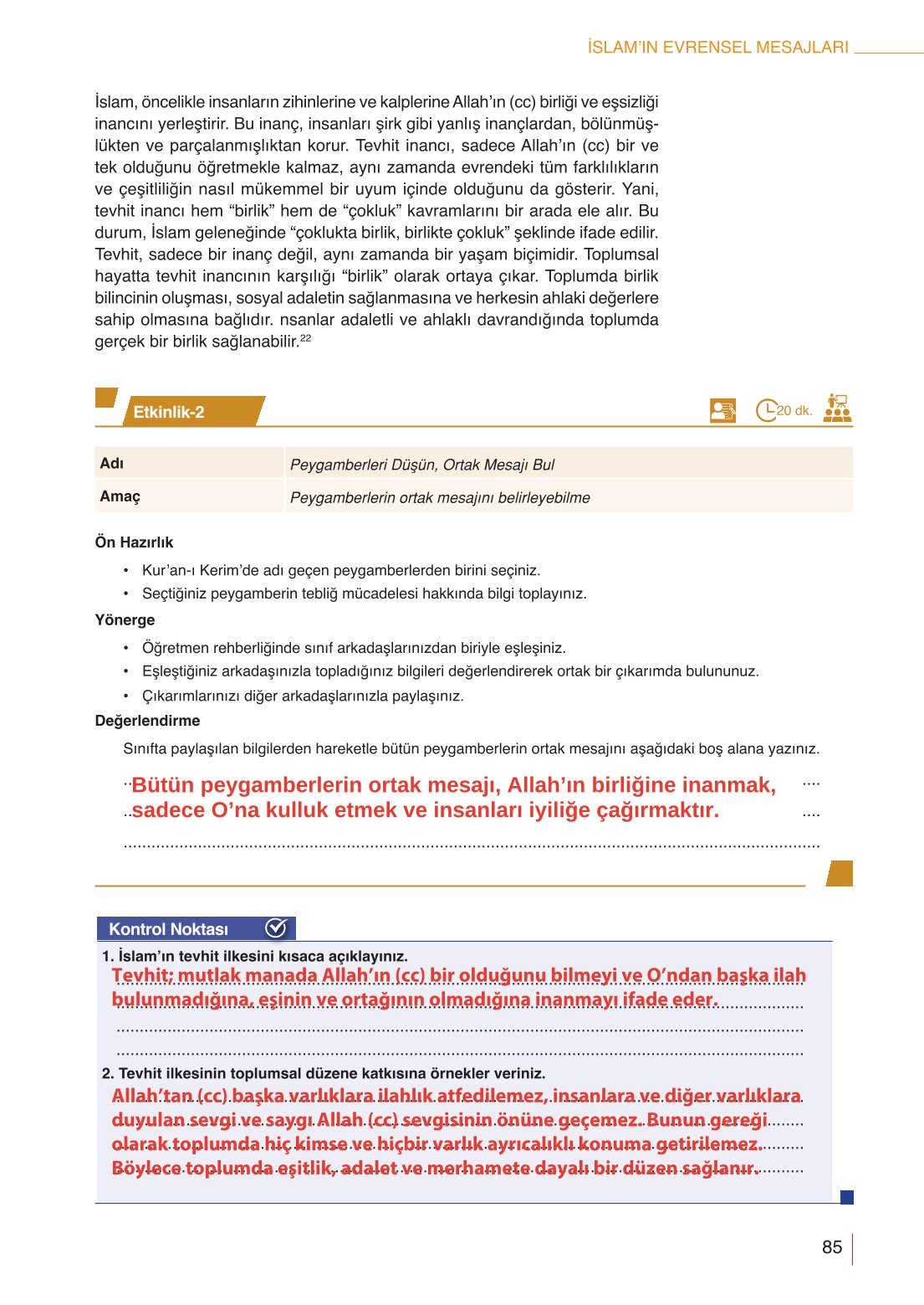 10. Sınıf Meb Yayınları Din Kültürü Ve Ahlak Bilgisi Ders Kitabı Sayfa 85 Cevapları