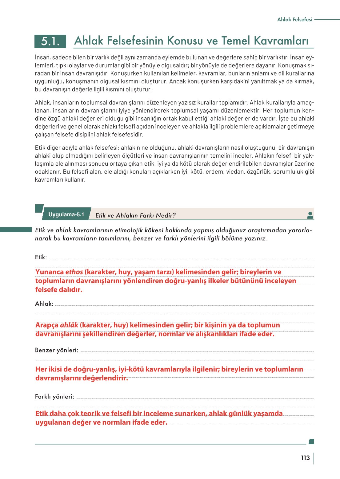 10. Sınıf Meb Yayınları Felsefe Ders Kitabı Sayfa 113 Cevapları