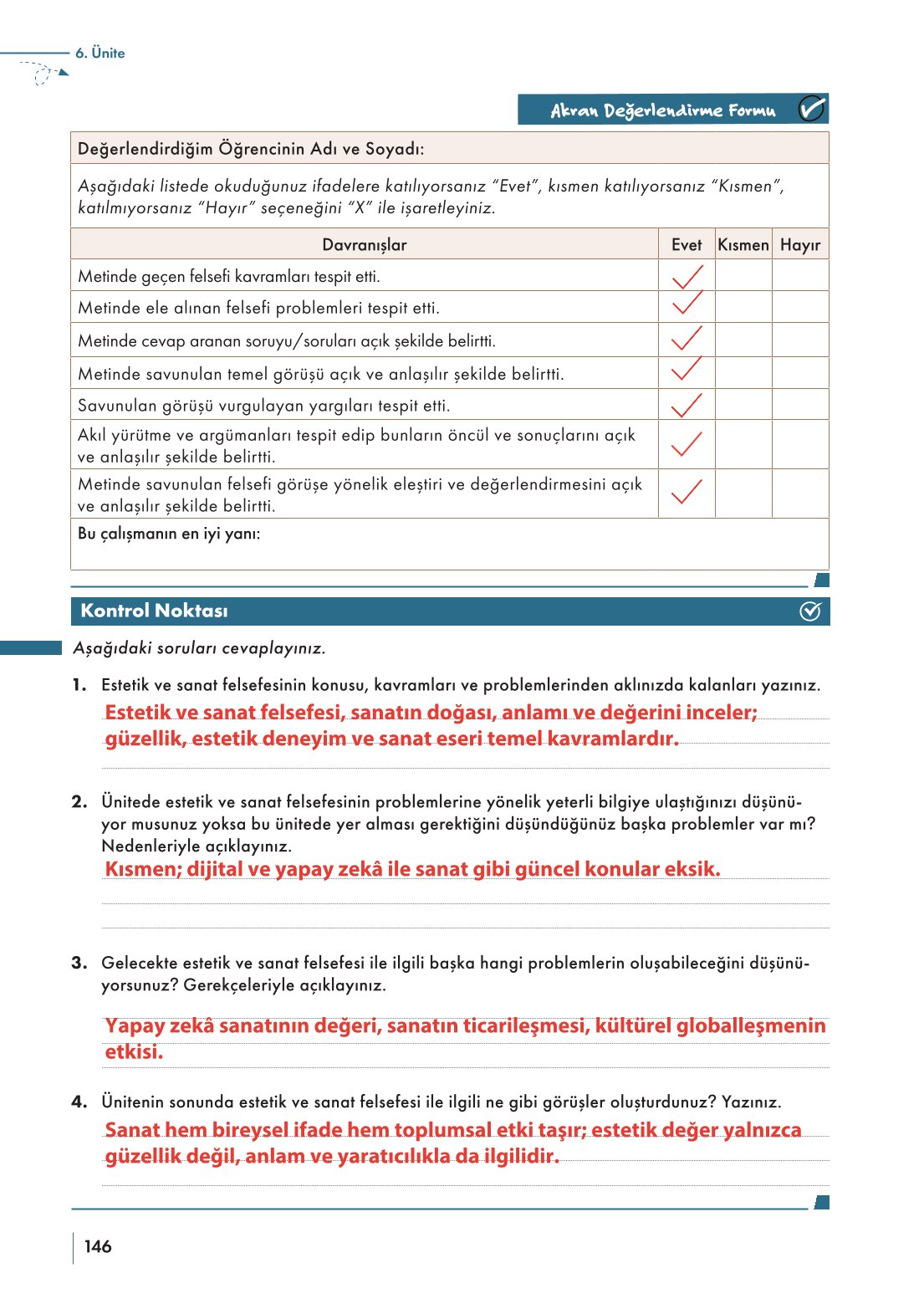 10. Sınıf Meb Yayınları Felsefe Ders Kitabı Sayfa 146 Cevapları