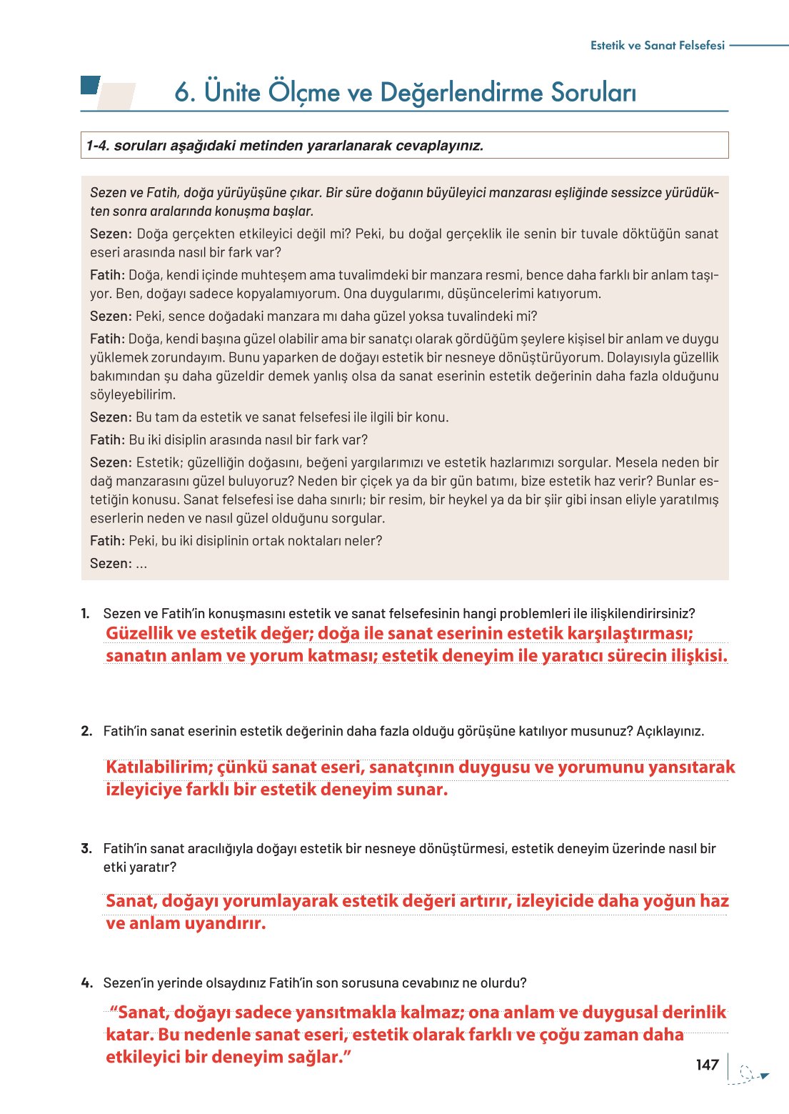 10. Sınıf Meb Yayınları Felsefe Ders Kitabı Sayfa 147 Cevapları