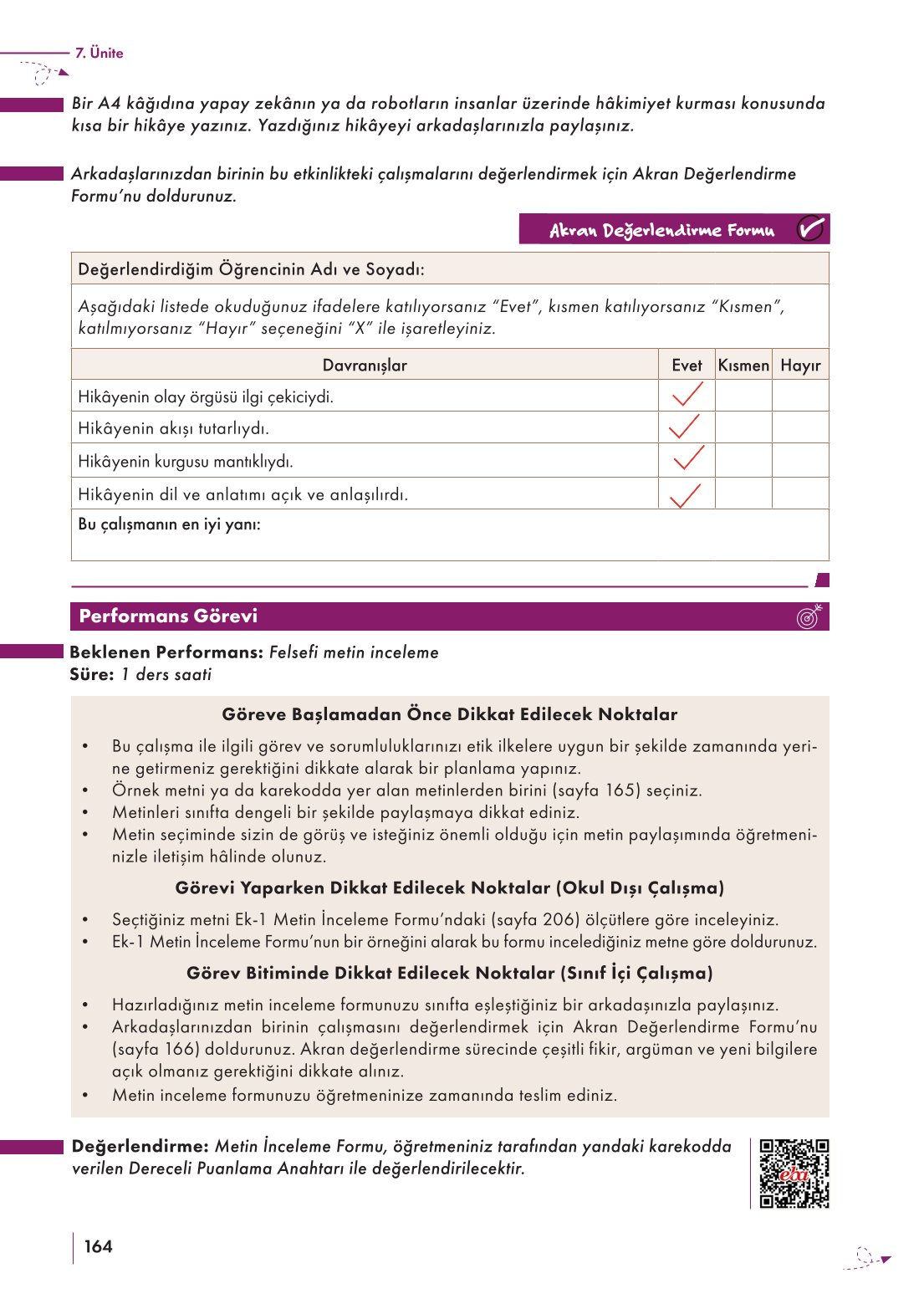 10. Sınıf Meb Yayınları Felsefe Ders Kitabı Sayfa 164 Cevapları