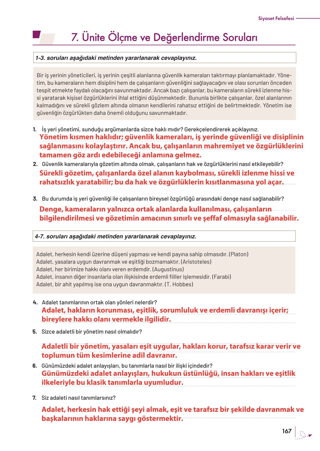 10. Sınıf Meb Yayınları Felsefe Ders Kitabı Sayfa 167 Cevapları