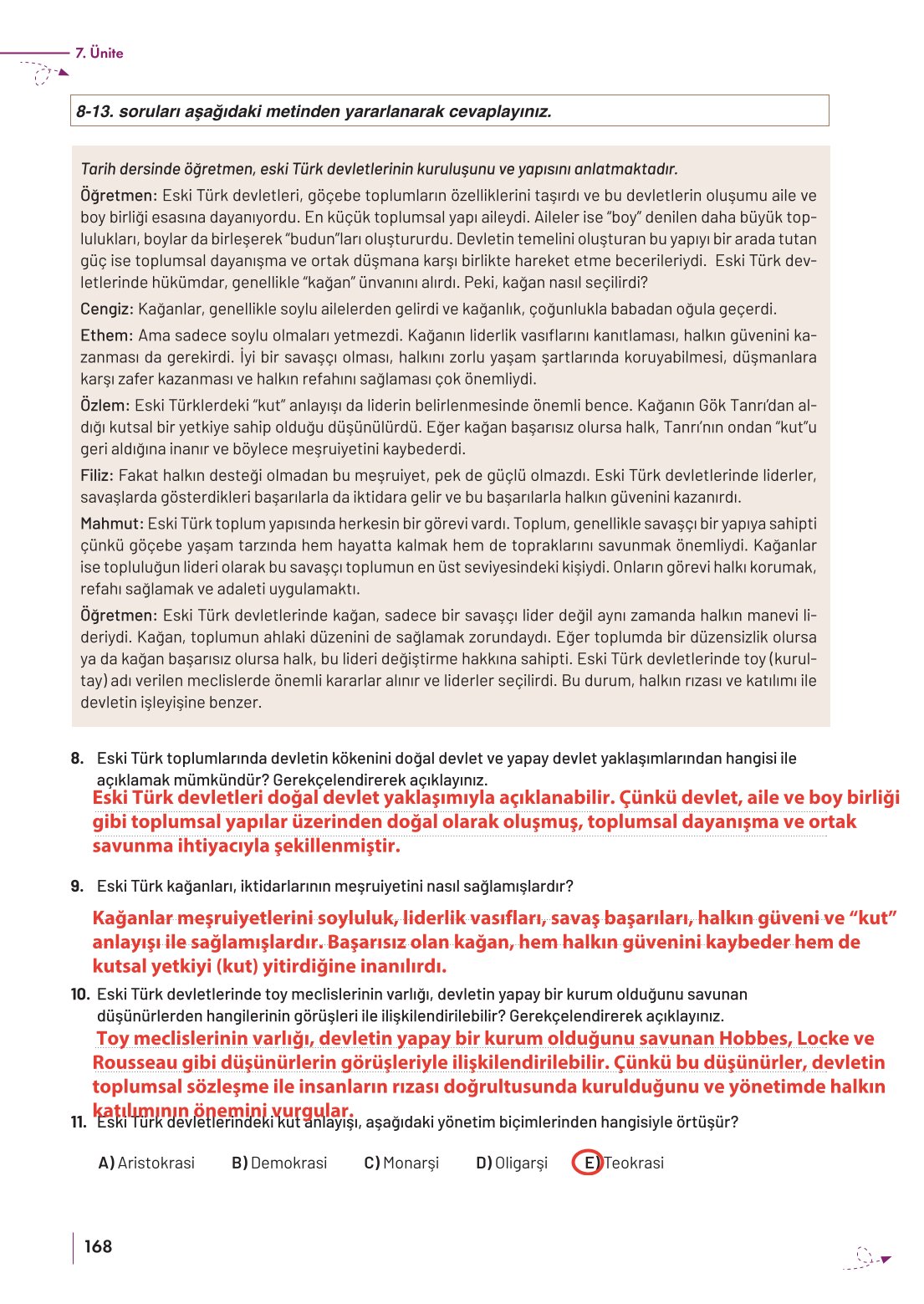 10. Sınıf Meb Yayınları Felsefe Ders Kitabı Sayfa 168 Cevapları