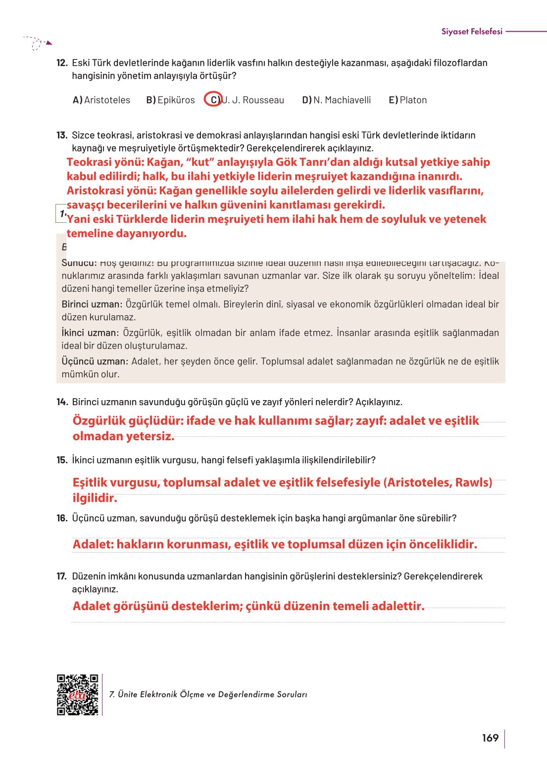 10. Sınıf Meb Yayınları Felsefe Ders Kitabı Sayfa 169 Cevapları