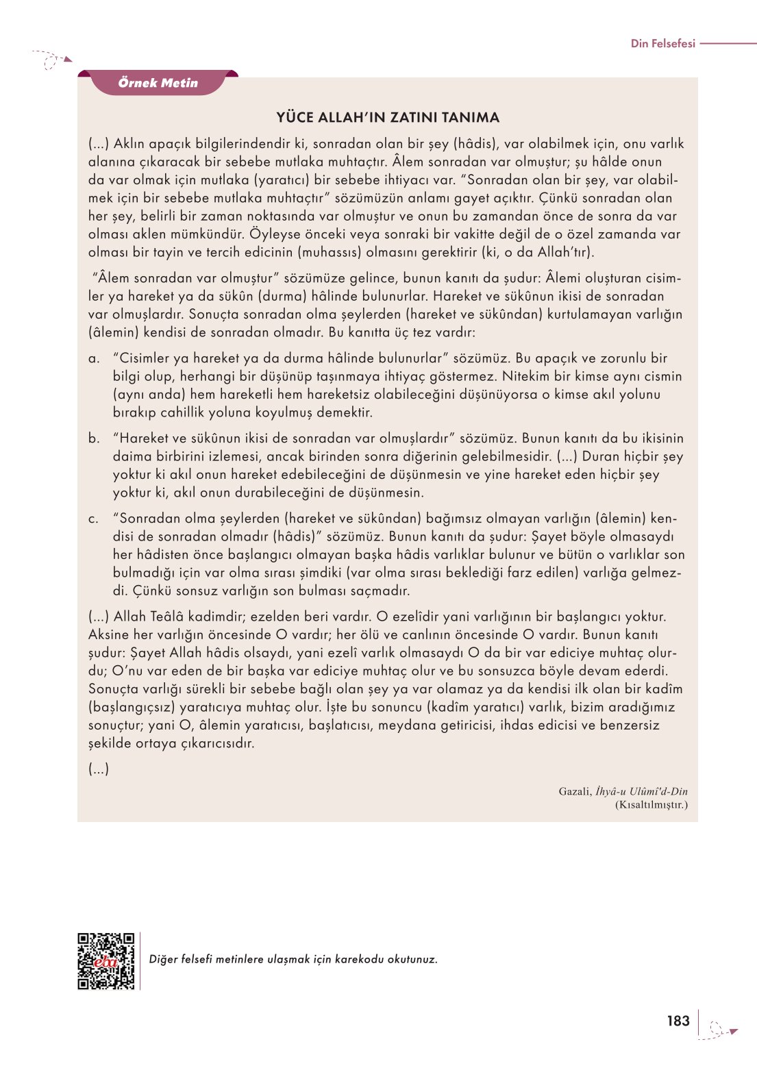 10. Sınıf Meb Yayınları Felsefe Ders Kitabı Sayfa 183 Cevapları