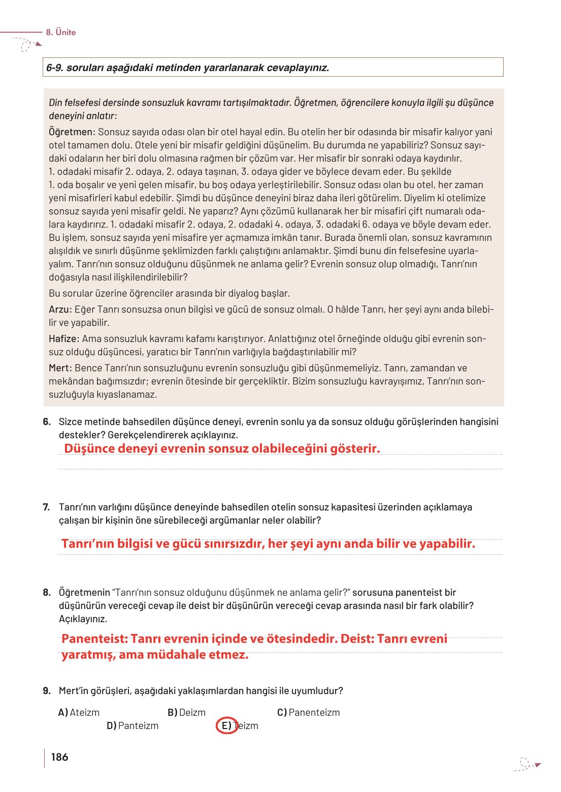 10. Sınıf Meb Yayınları Felsefe Ders Kitabı Sayfa 186 Cevapları