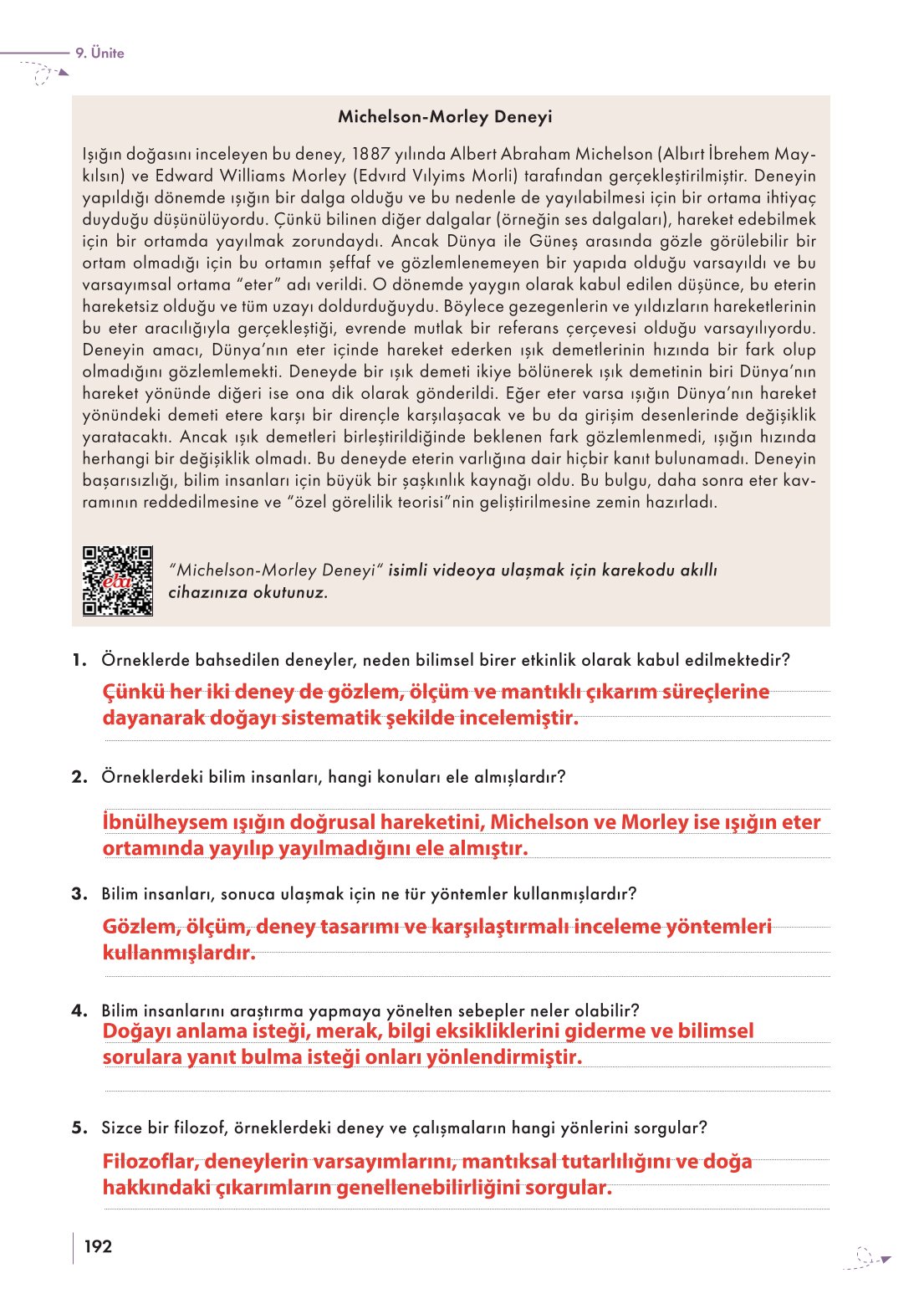 10. Sınıf Meb Yayınları Felsefe Ders Kitabı Sayfa 192 Cevapları