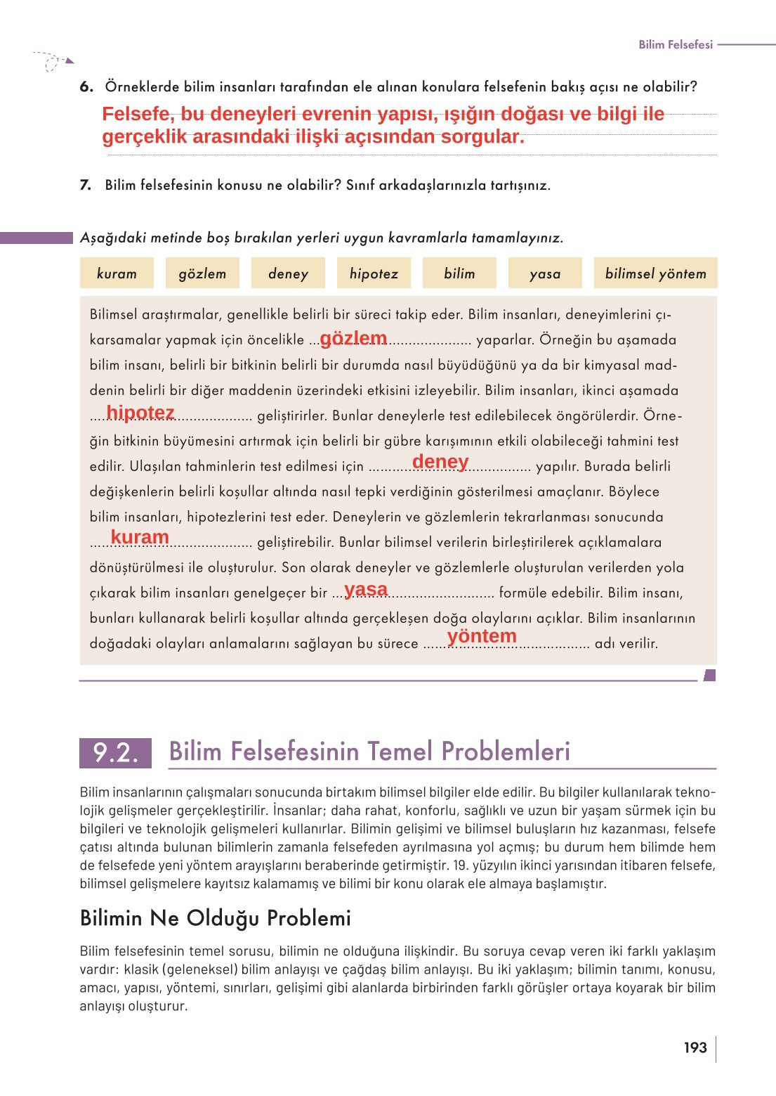 10. Sınıf Meb Yayınları Felsefe Ders Kitabı Sayfa 193 Cevapları