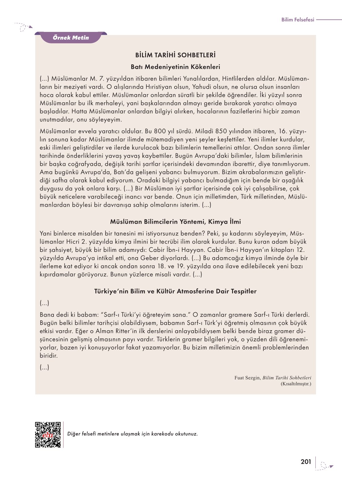 10. Sınıf Meb Yayınları Felsefe Ders Kitabı Sayfa 201 Cevapları