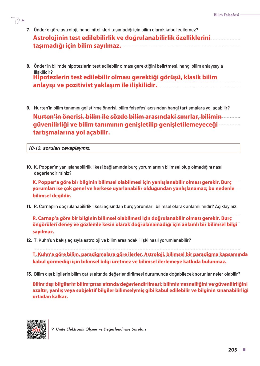 10. Sınıf Meb Yayınları Felsefe Ders Kitabı Sayfa 205 Cevapları