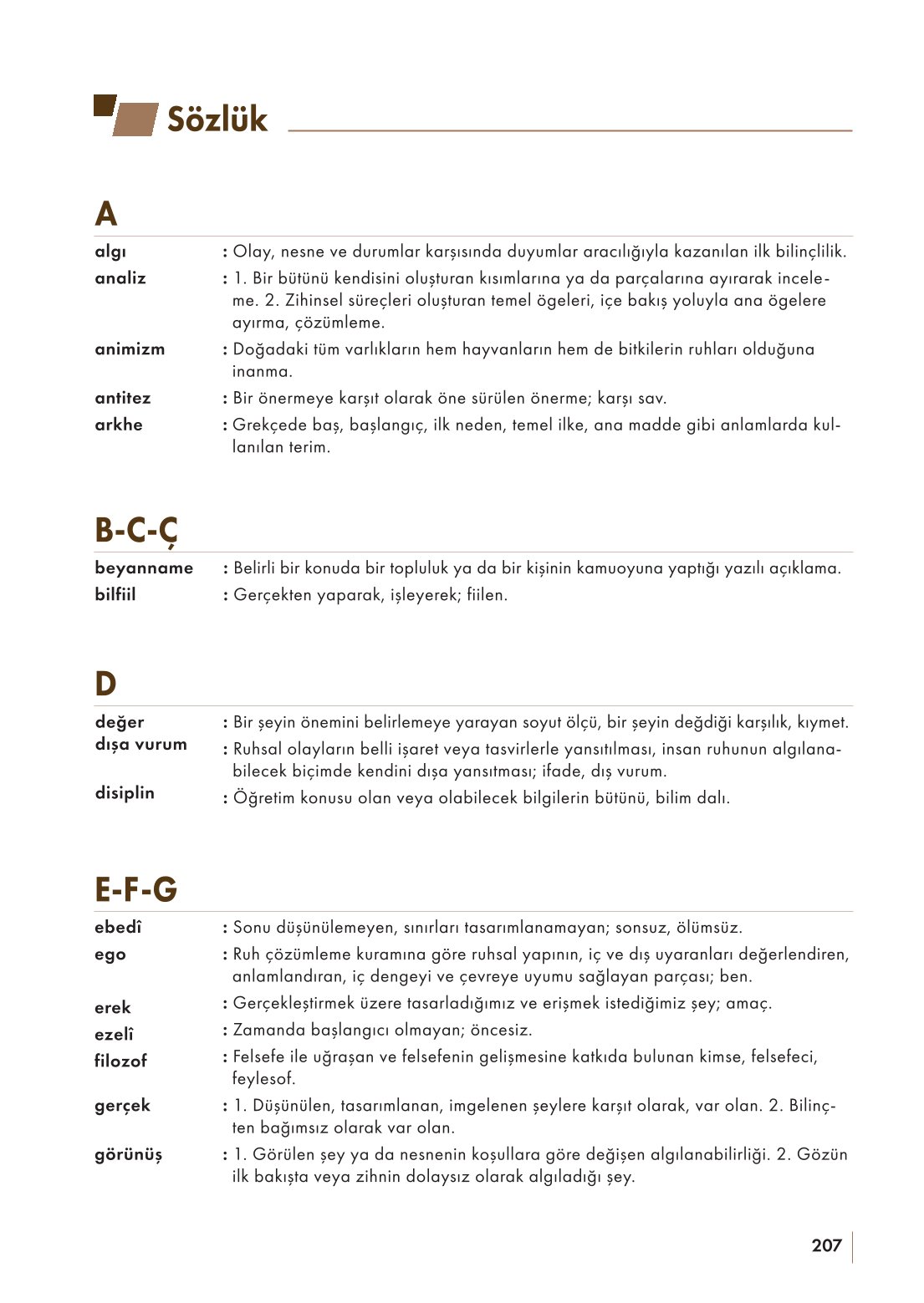 10. Sınıf Meb Yayınları Felsefe Ders Kitabı Sayfa 207 Cevapları