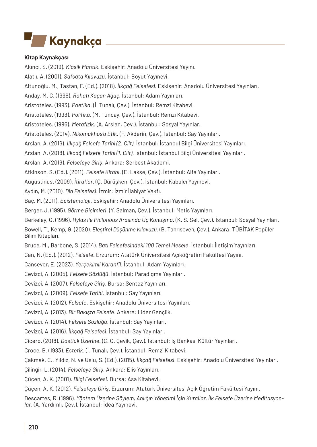 10. Sınıf Meb Yayınları Felsefe Ders Kitabı Sayfa 210 Cevapları