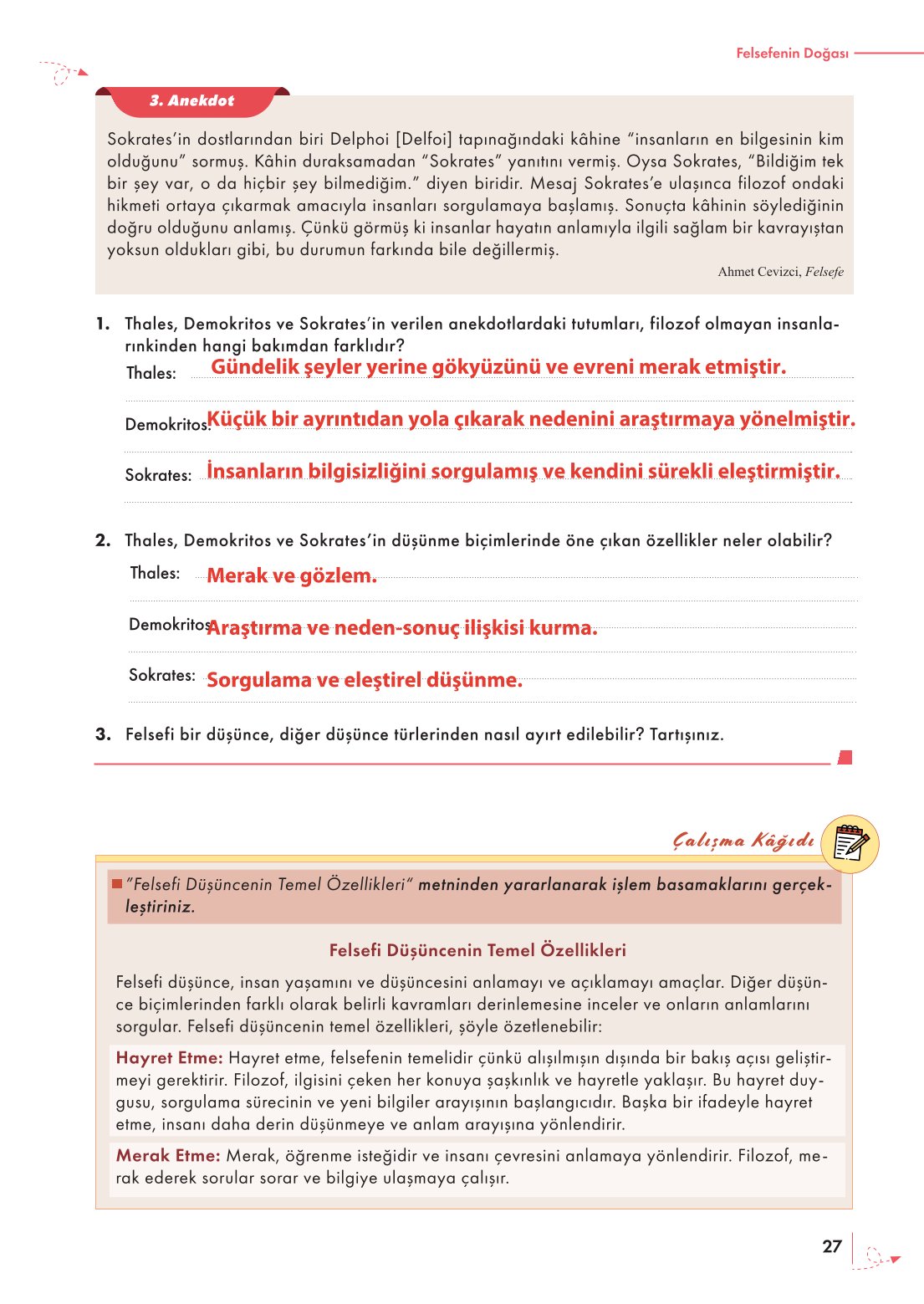 10. Sınıf Meb Yayınları Felsefe Ders Kitabı Sayfa 27 Cevapları 10. Sınıf Meb Yayınları Felsefe Ders Kitabı Sayfa 27 Cevapları