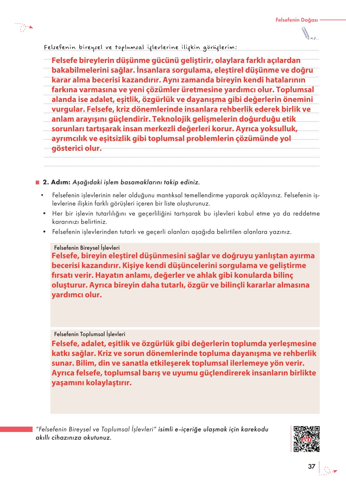 10. Sınıf Meb Yayınları Felsefe Ders Kitabı Sayfa 37 Cevapları