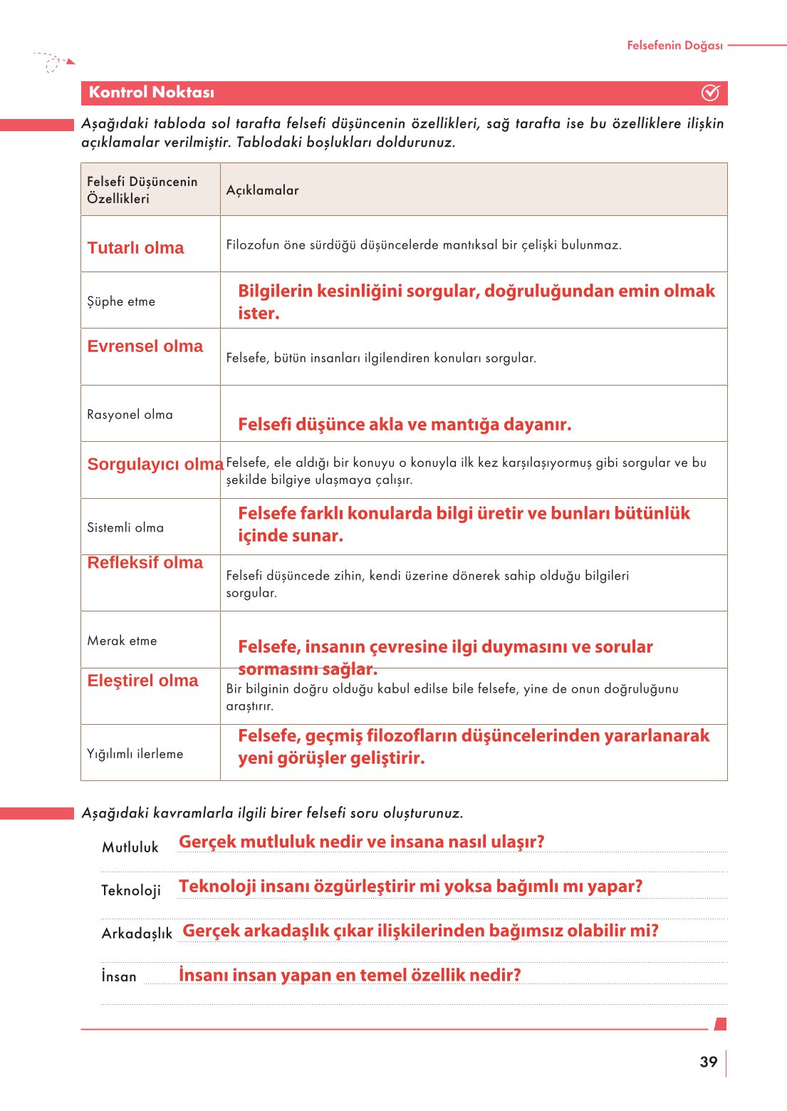 10. Sınıf Meb Yayınları Felsefe Ders Kitabı Sayfa 39 Cevapları 10. Sınıf Meb Yayınları Felsefe Ders Kitabı Sayfa 39 Cevapları