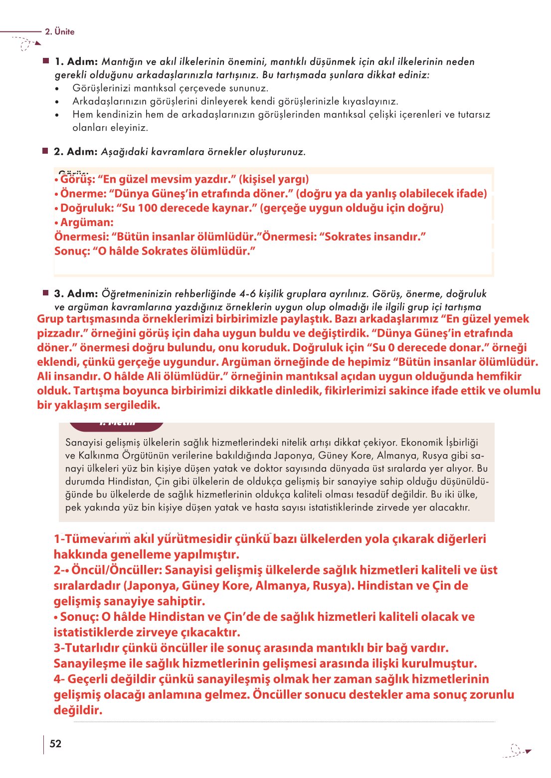 10. Sınıf Meb Yayınları Felsefe Ders Kitabı Sayfa 52 Cevapları