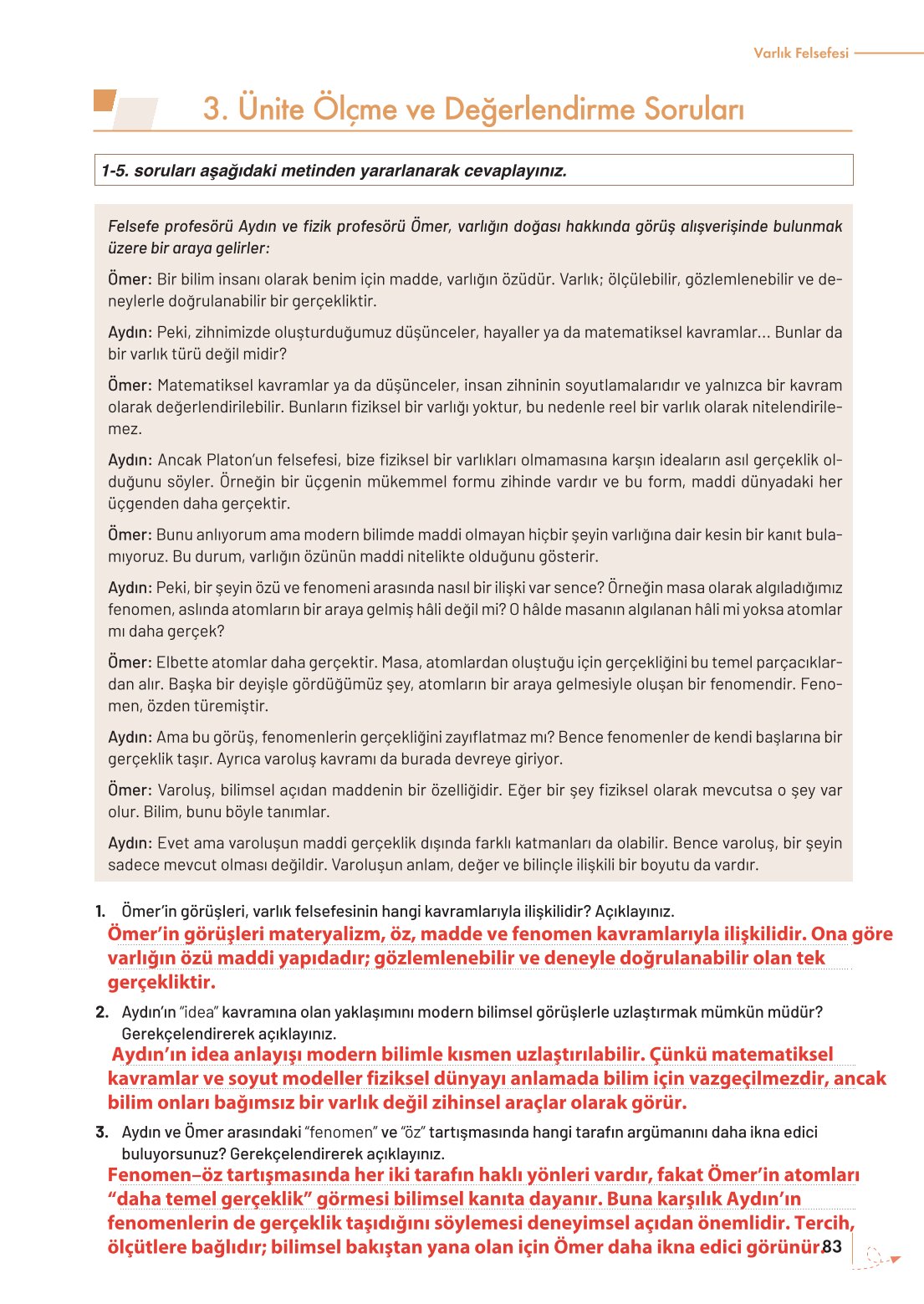 10. Sınıf Meb Yayınları Felsefe Ders Kitabı Sayfa 83 Cevapları