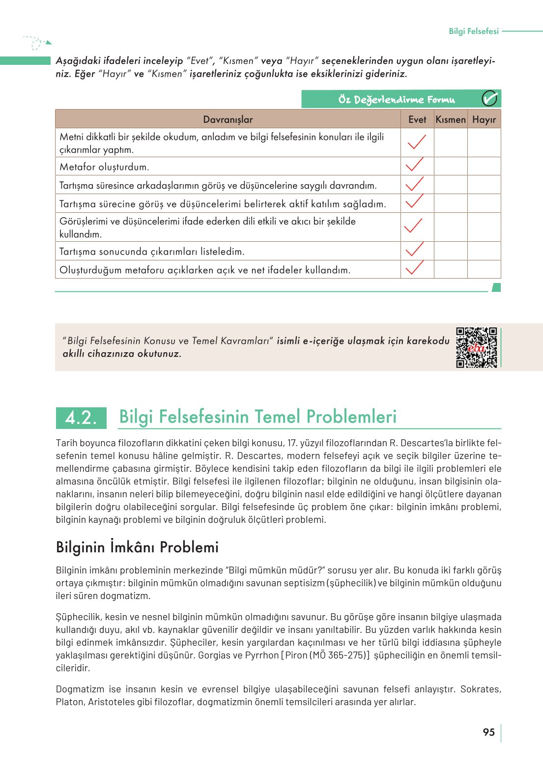 10. Sınıf Meb Yayınları Felsefe Ders Kitabı Sayfa 95 Cevapları